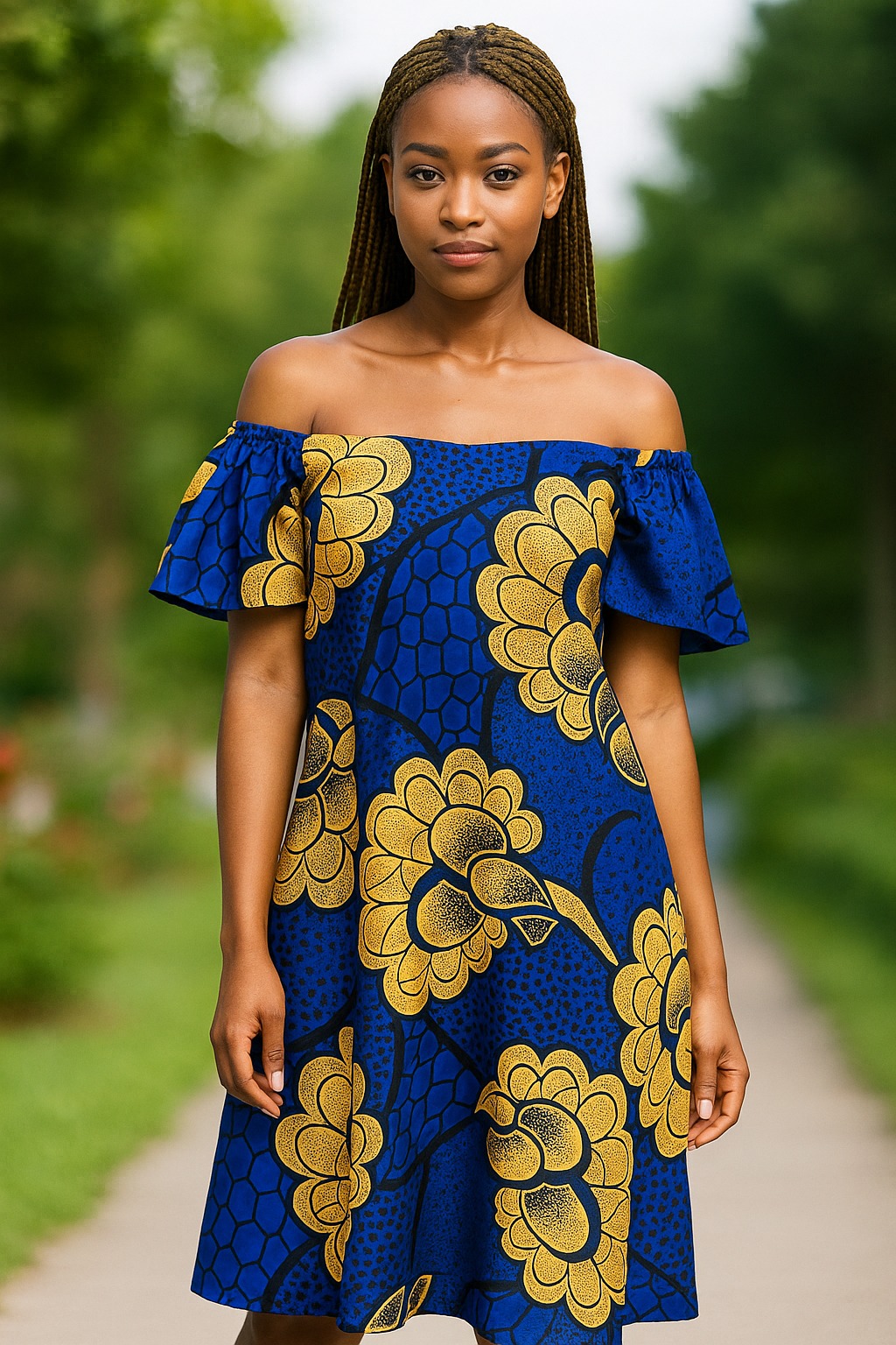 Off-Shoulder Flower African Print Dress