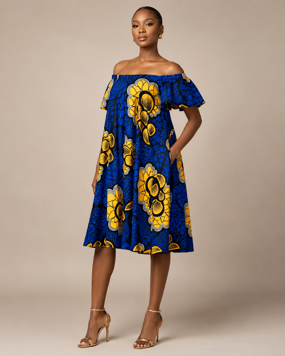 Off-Shoulder Flower African Print Dress