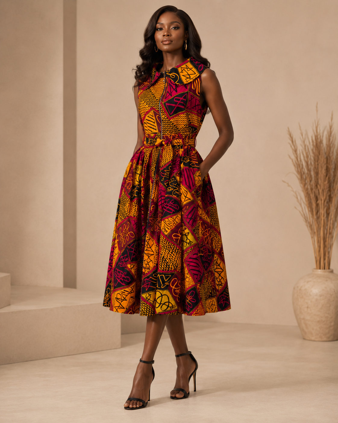 African Print Midi Dress