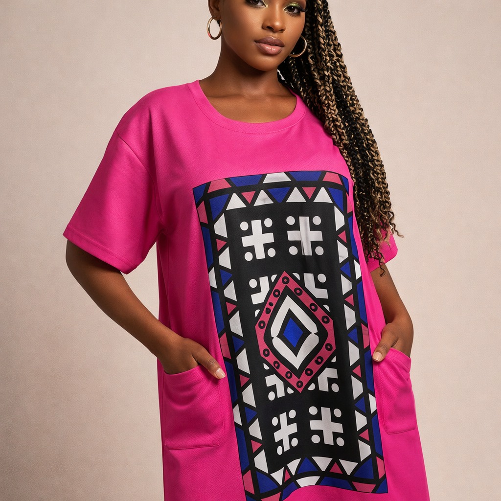Afro Print Pink Tunic Dress