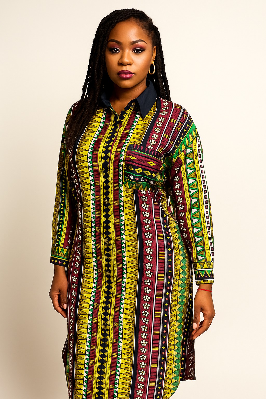 Colorful African print Long-Sleeve shirt Dress