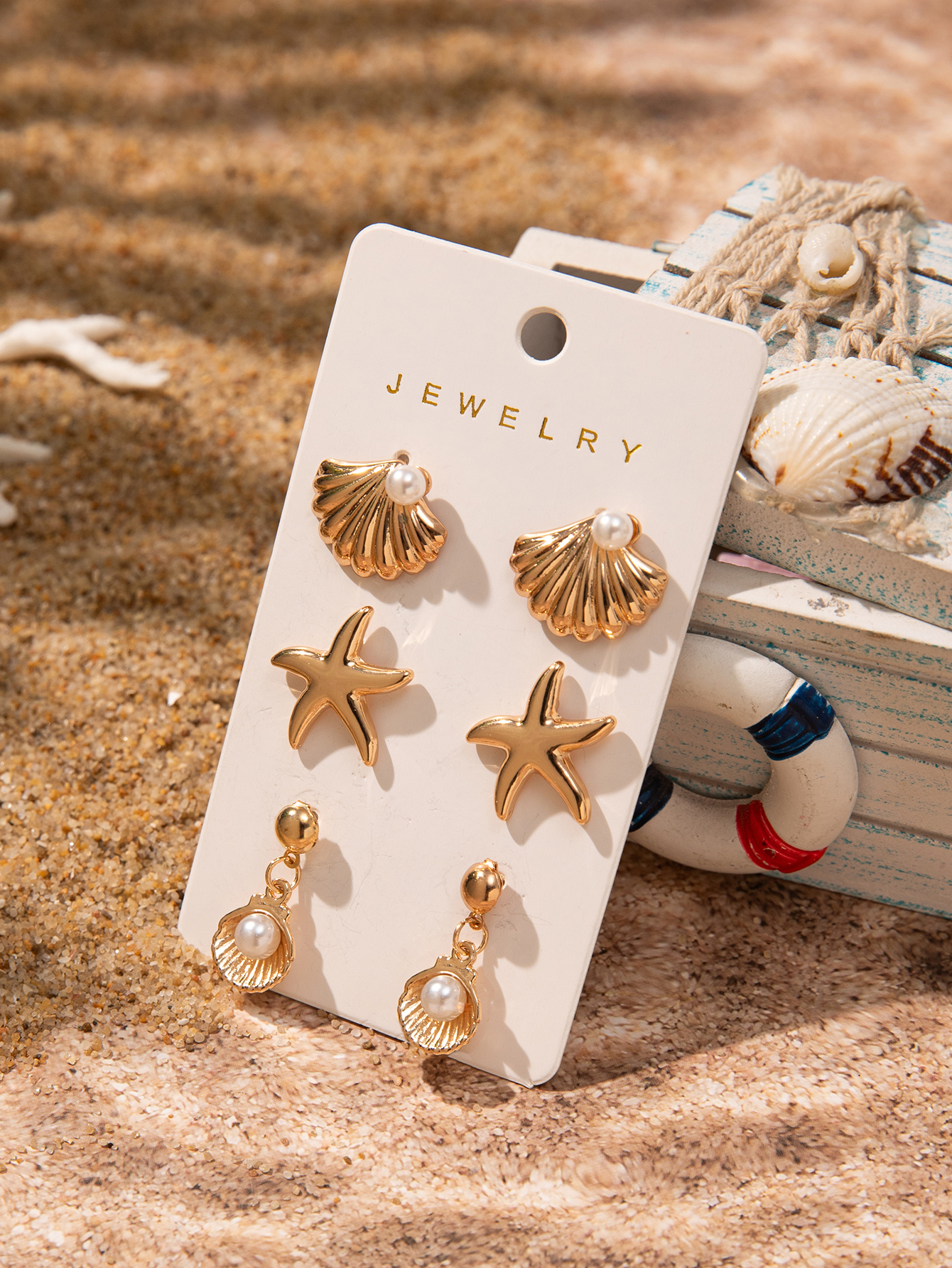 Juego de Aretes de Conchas y Estrellas de Mar