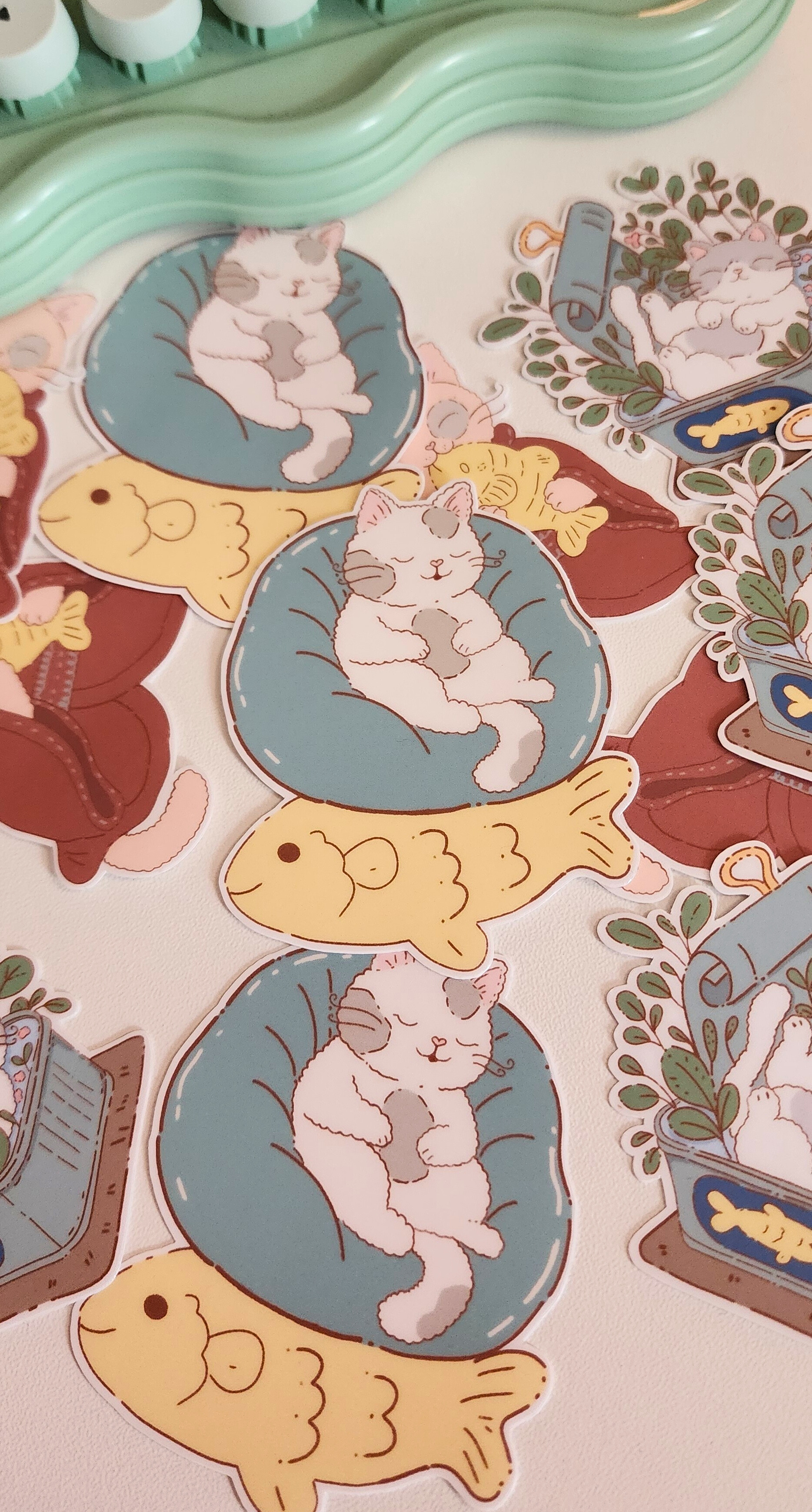 Sleeping Cat on Fish Sticker