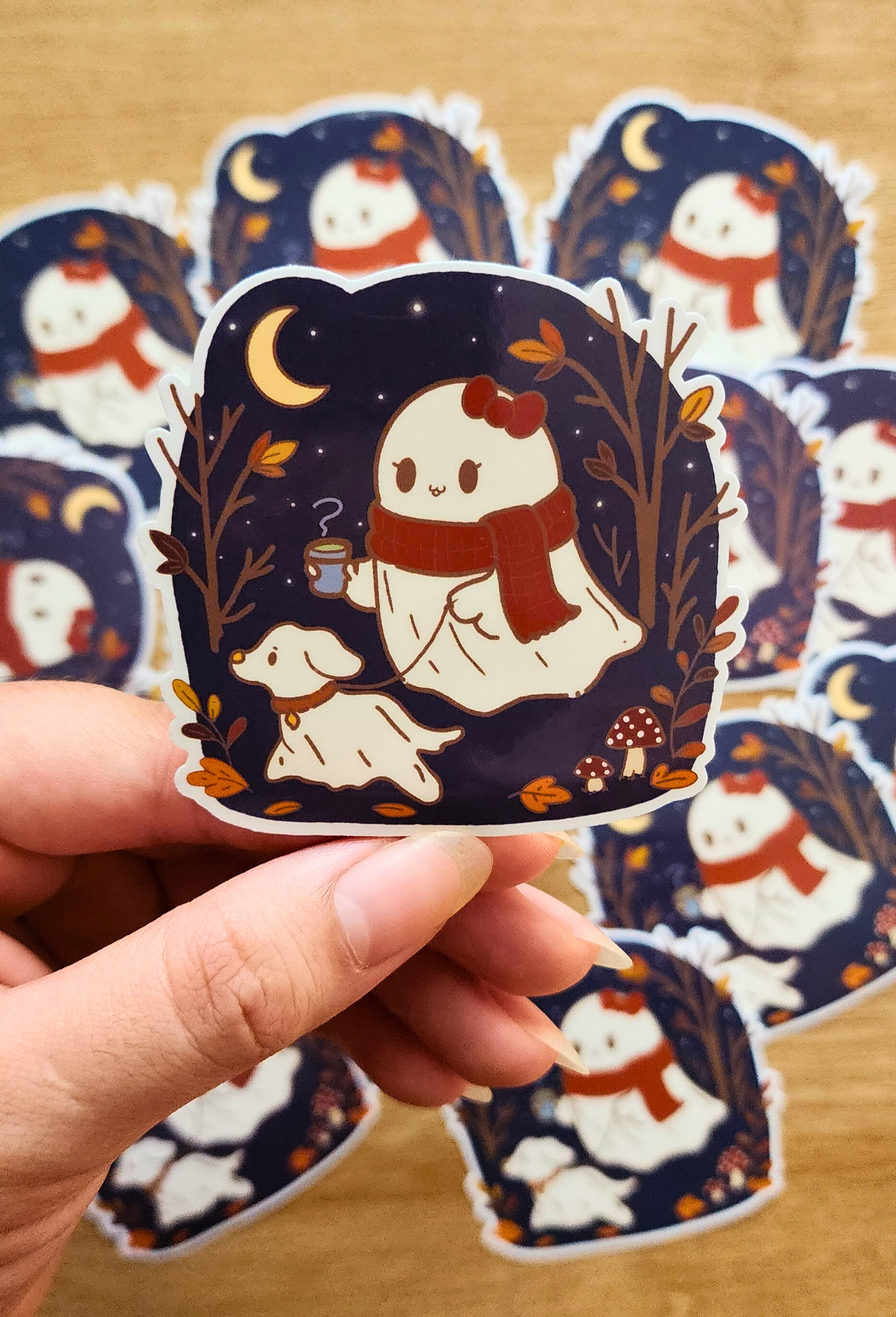 Cozy Ghost & Dog Autumn Sticker