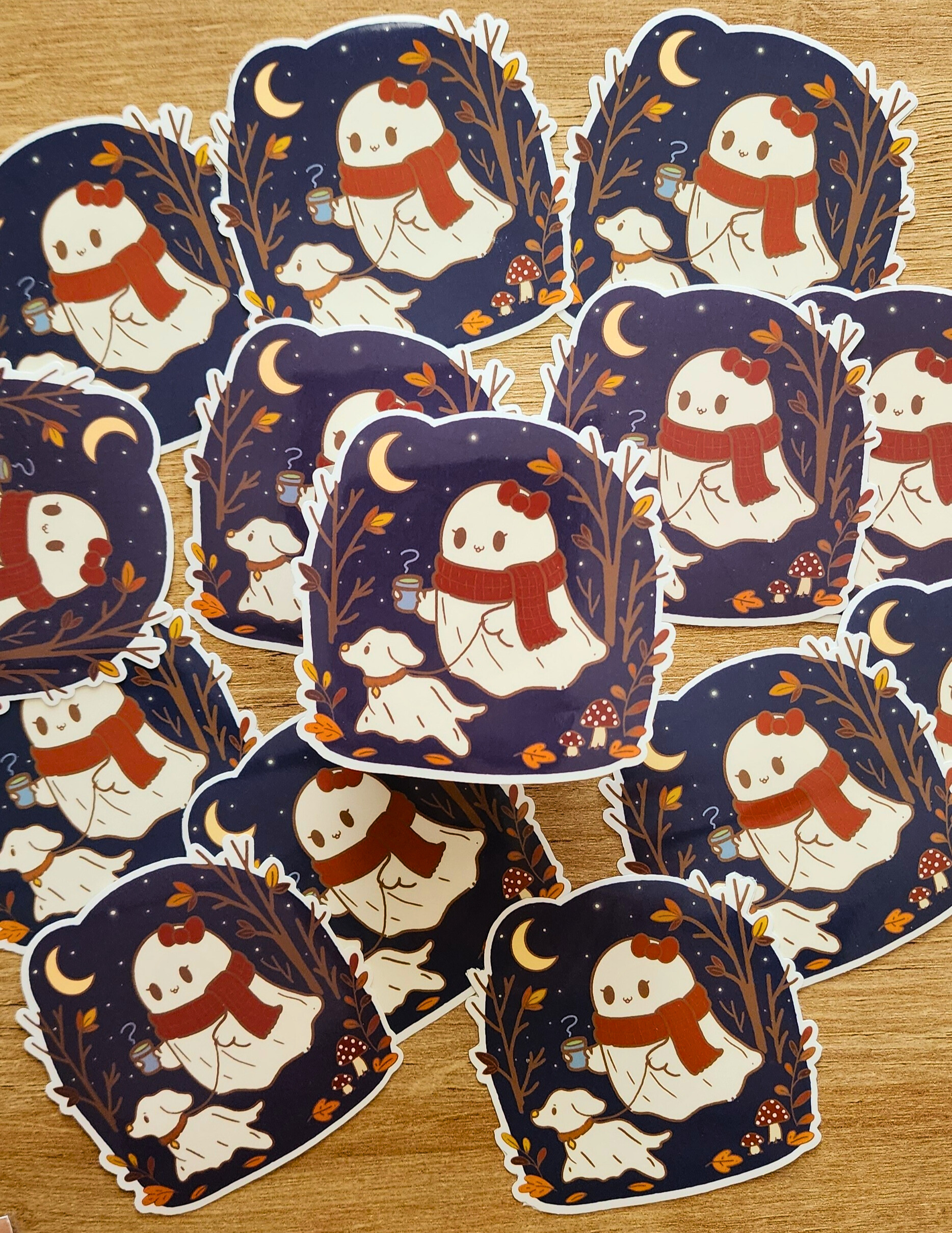 Cozy Ghost & Dog Autumn Sticker