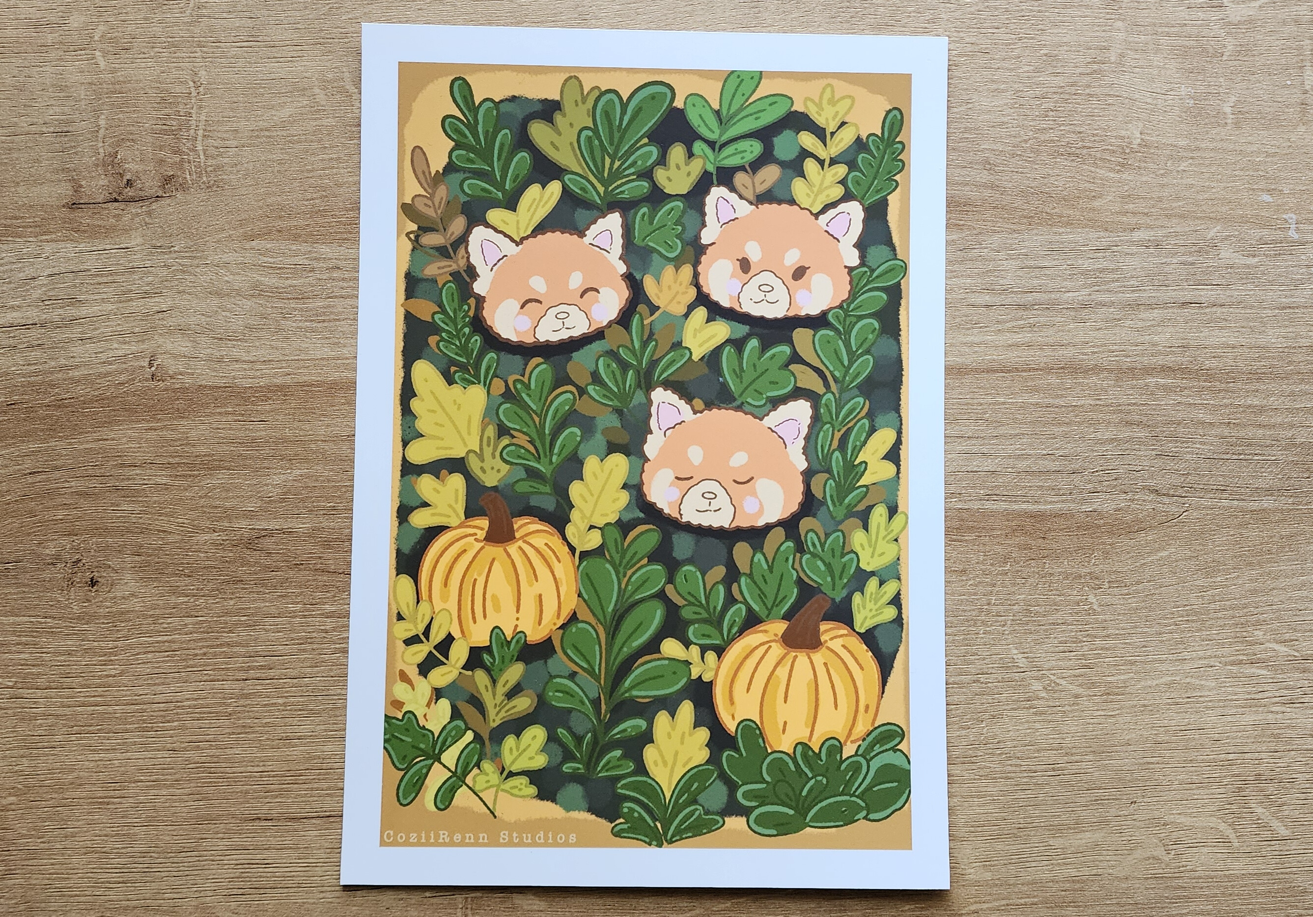 Red Panda Pumpkin Patch Art Print