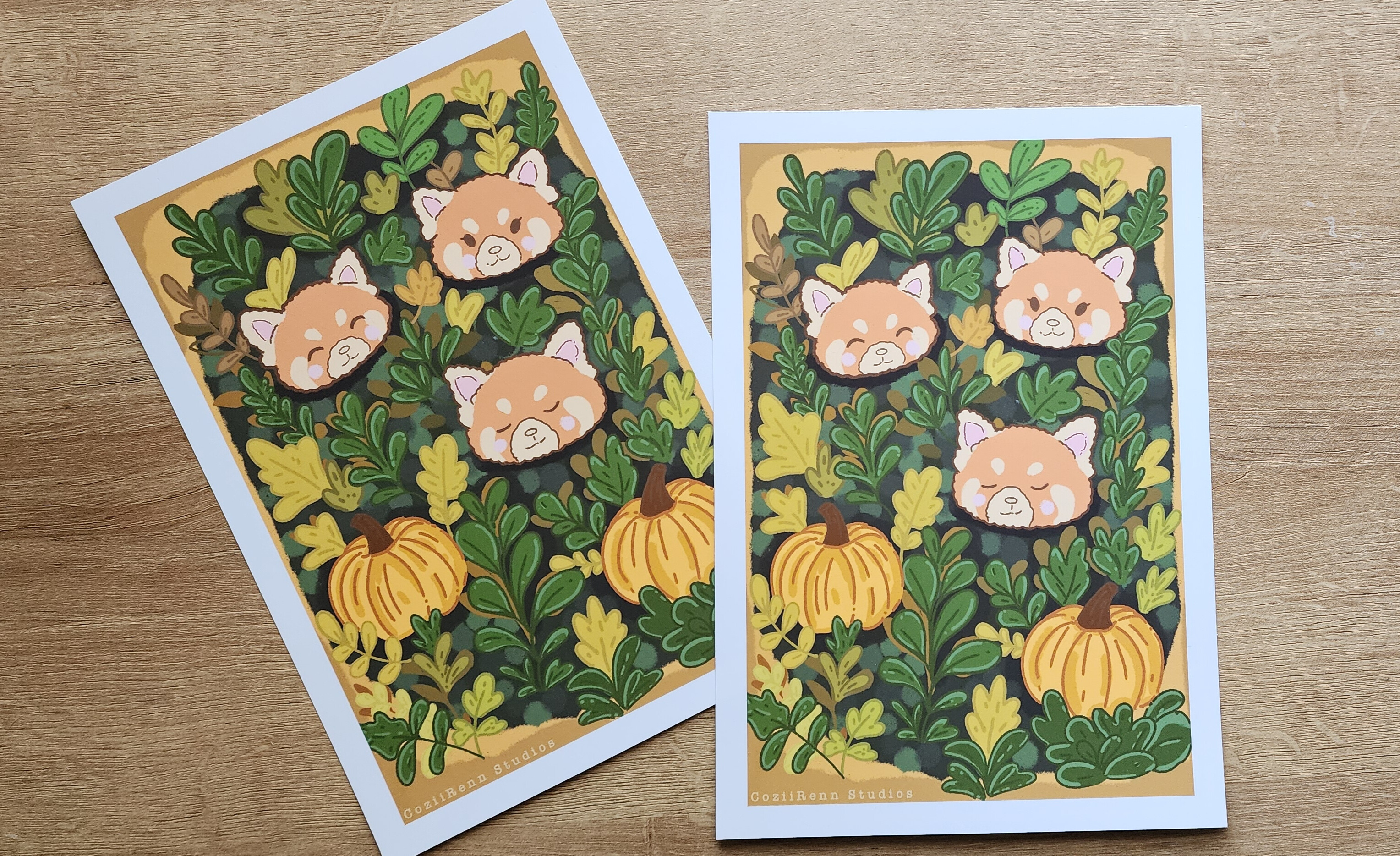 Red Panda Pumpkin Patch Art Print