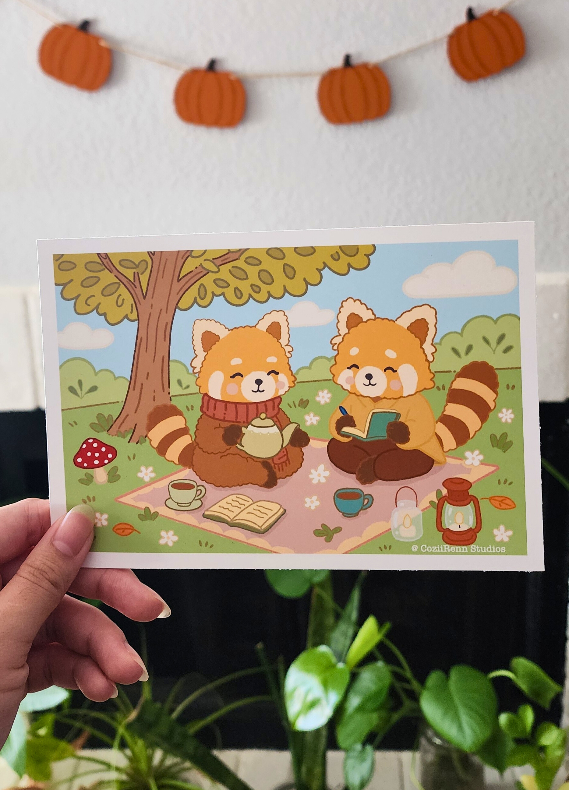 Red Panda Cozy Autumn Picnic Art Print