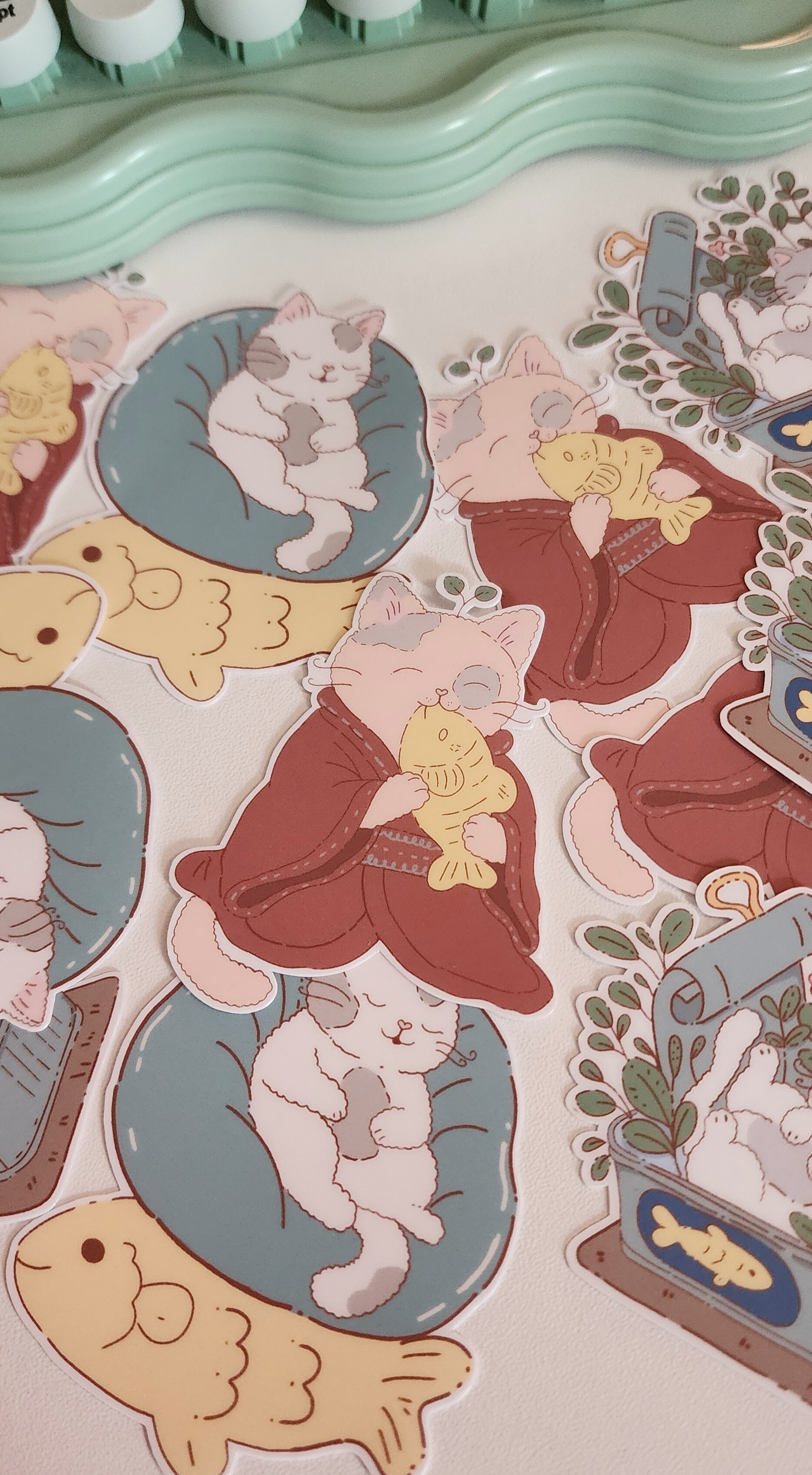 Cute Cat with Fish Sticker