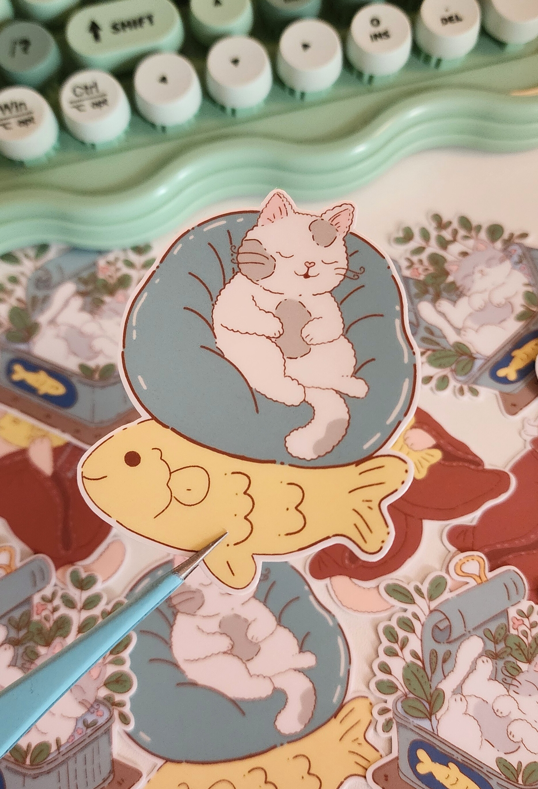 Sleeping Cat on Fish Sticker