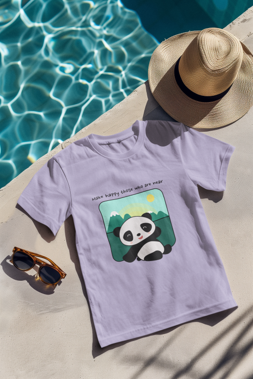 Panda Graphic Cotton T-Shirt Lavender