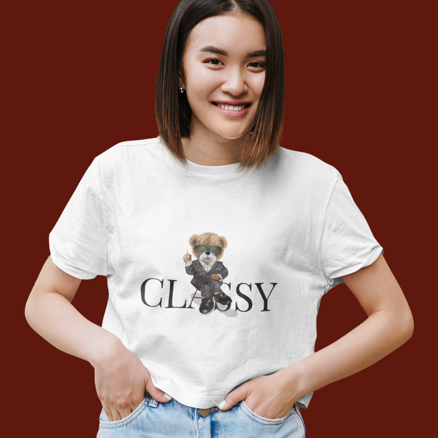 Classy Teddy Bear Crop Top White