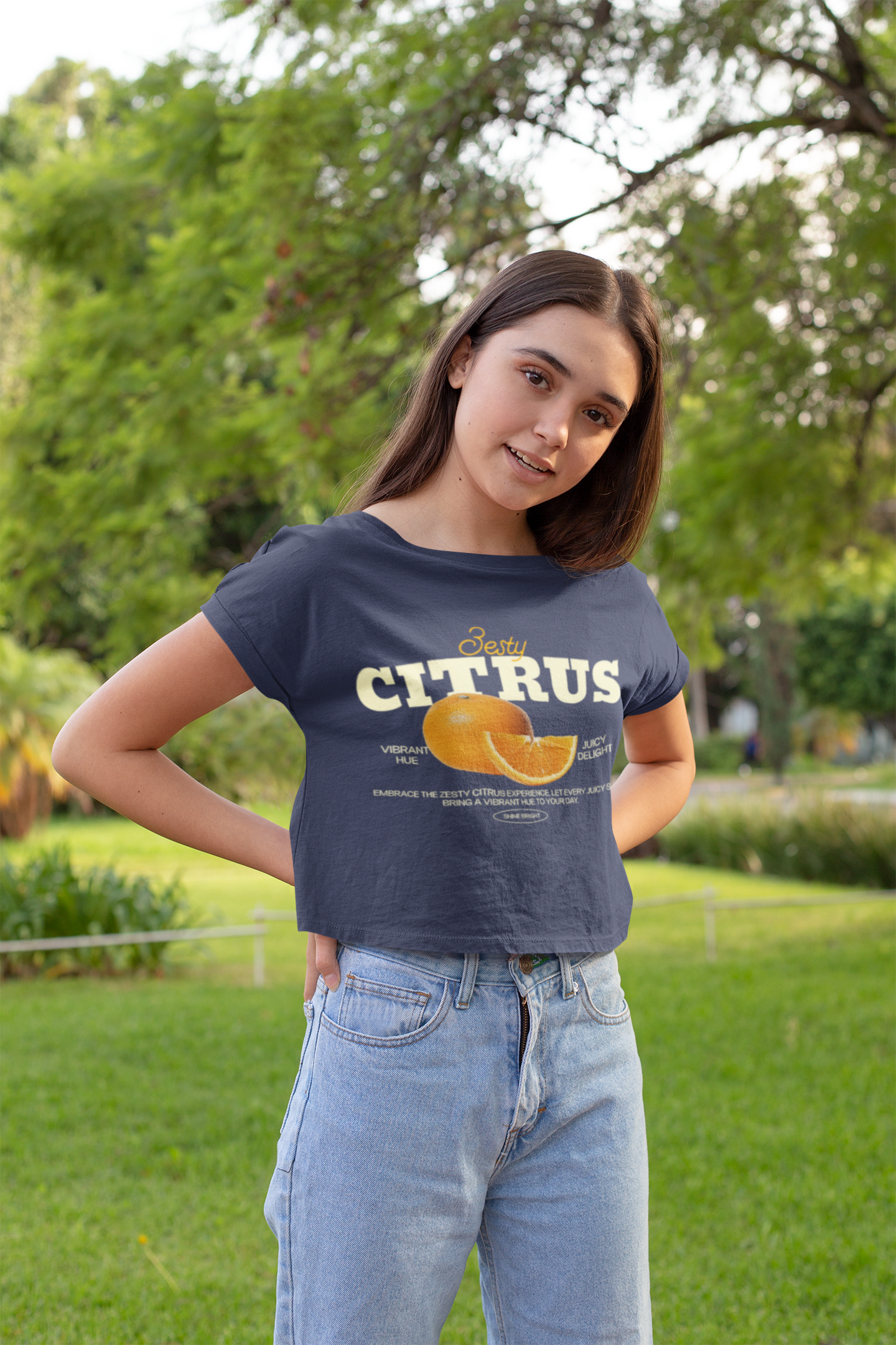 Citrus Graphic Navy Crop Top