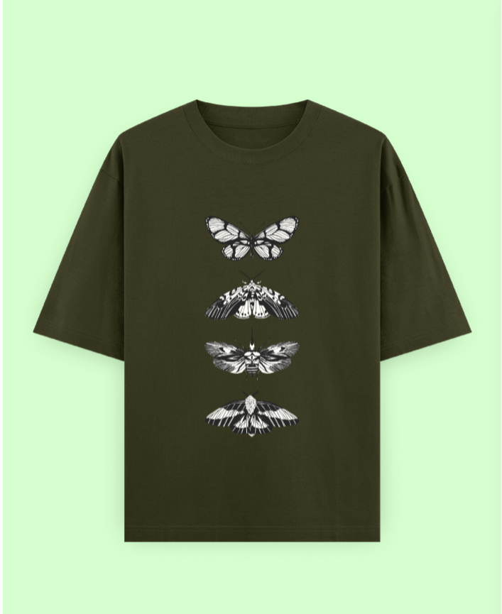 Dark Green Unisex Moth Print