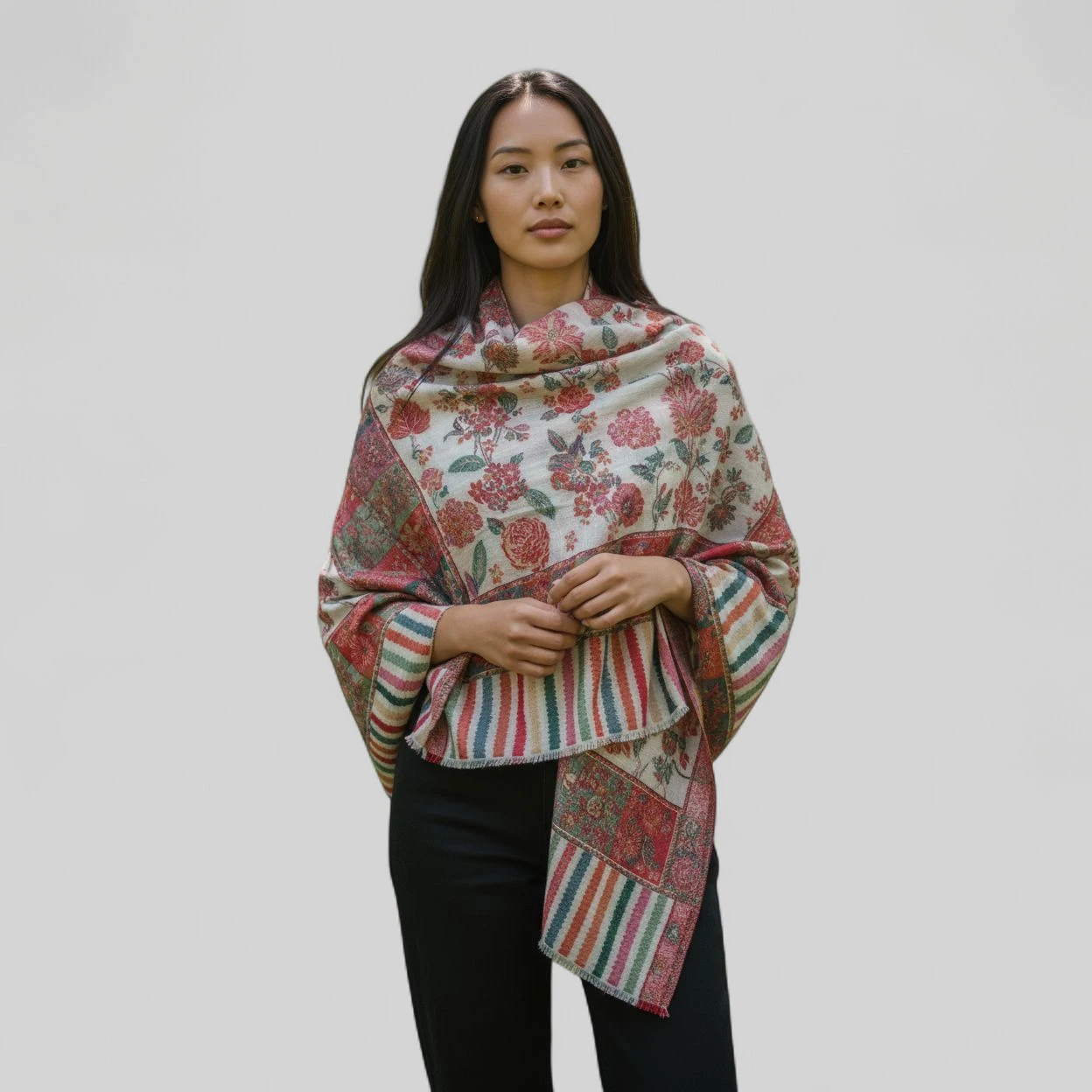 Floral Patterned Cashmere Stole
