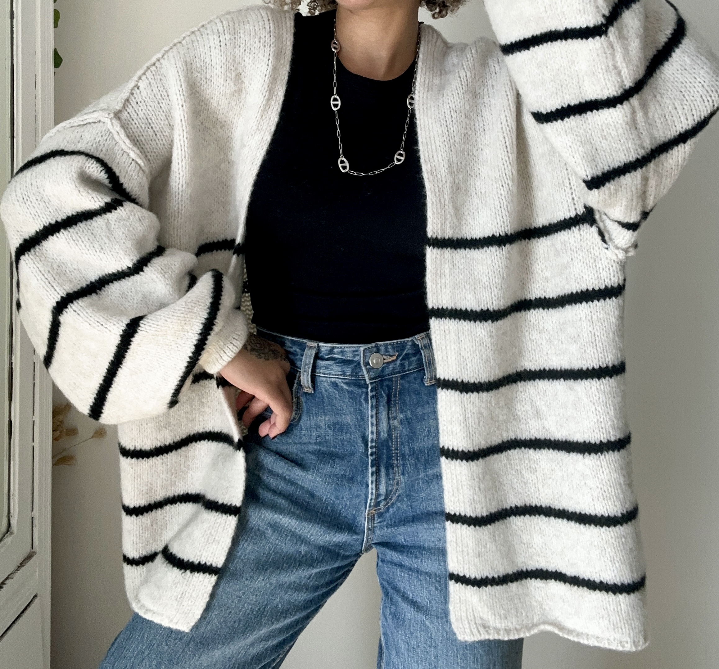 CARDIGAN EN LAINE OVERSIZE À RAYURES 
