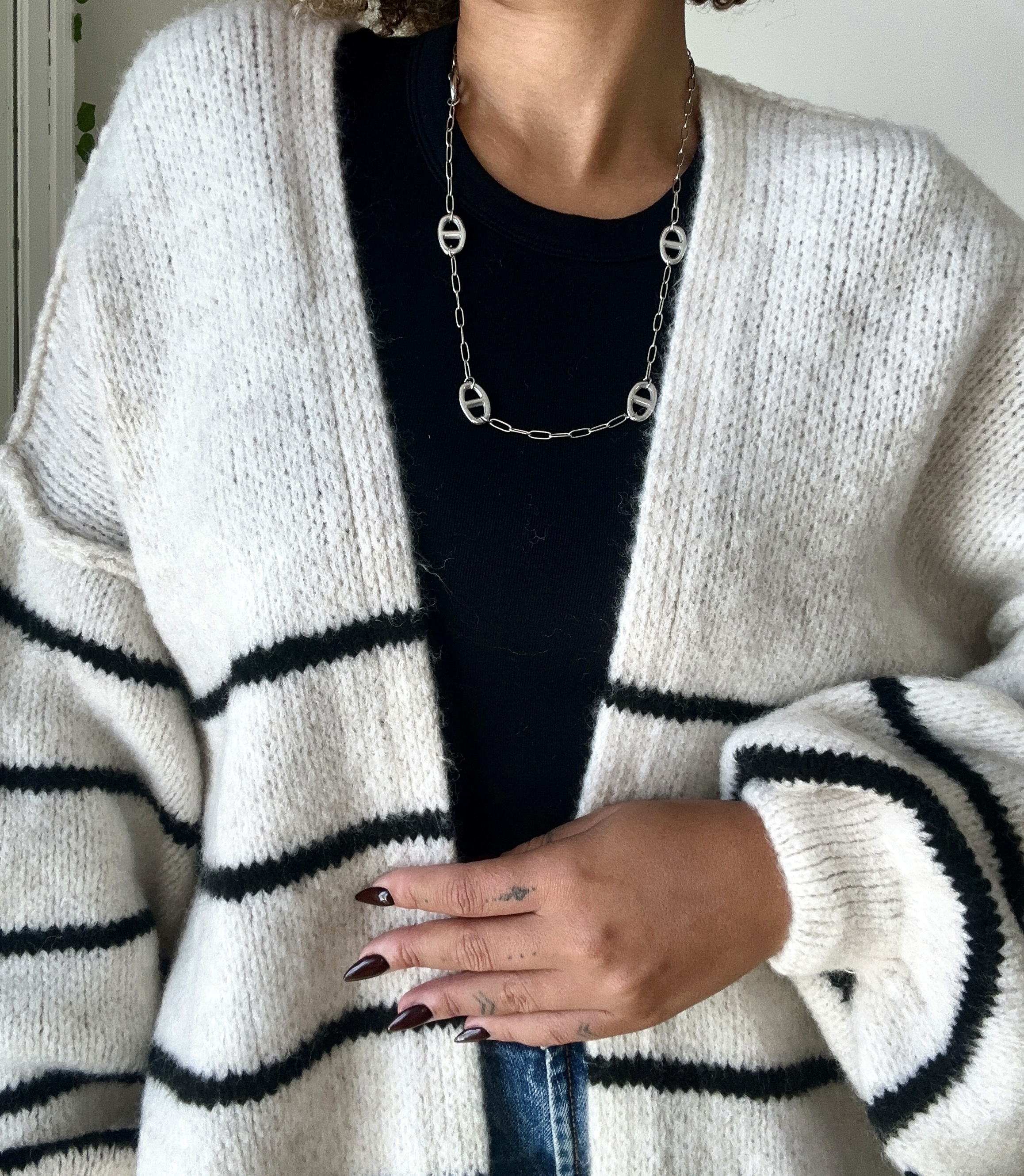 CARDIGAN EN LAINE OVERSIZE À RAYURES 