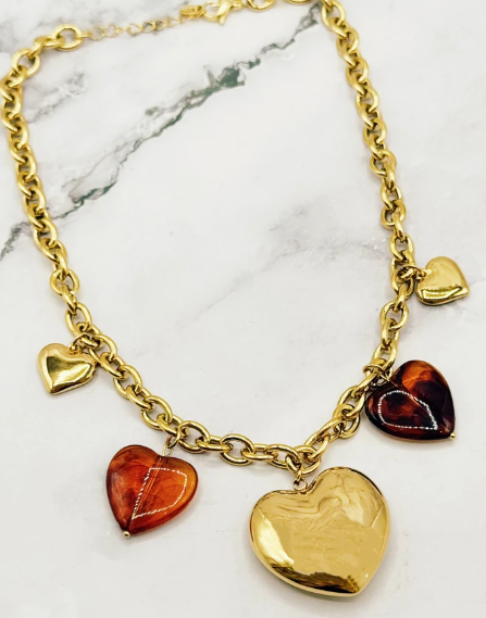 COLLIER COEUR AMBRÉ DORÉ