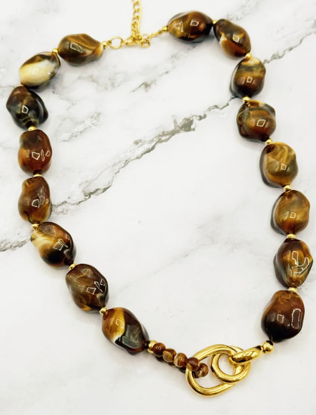 COLLIER PERLES IRRÉGULIÈRES EFFET MARBRÉ