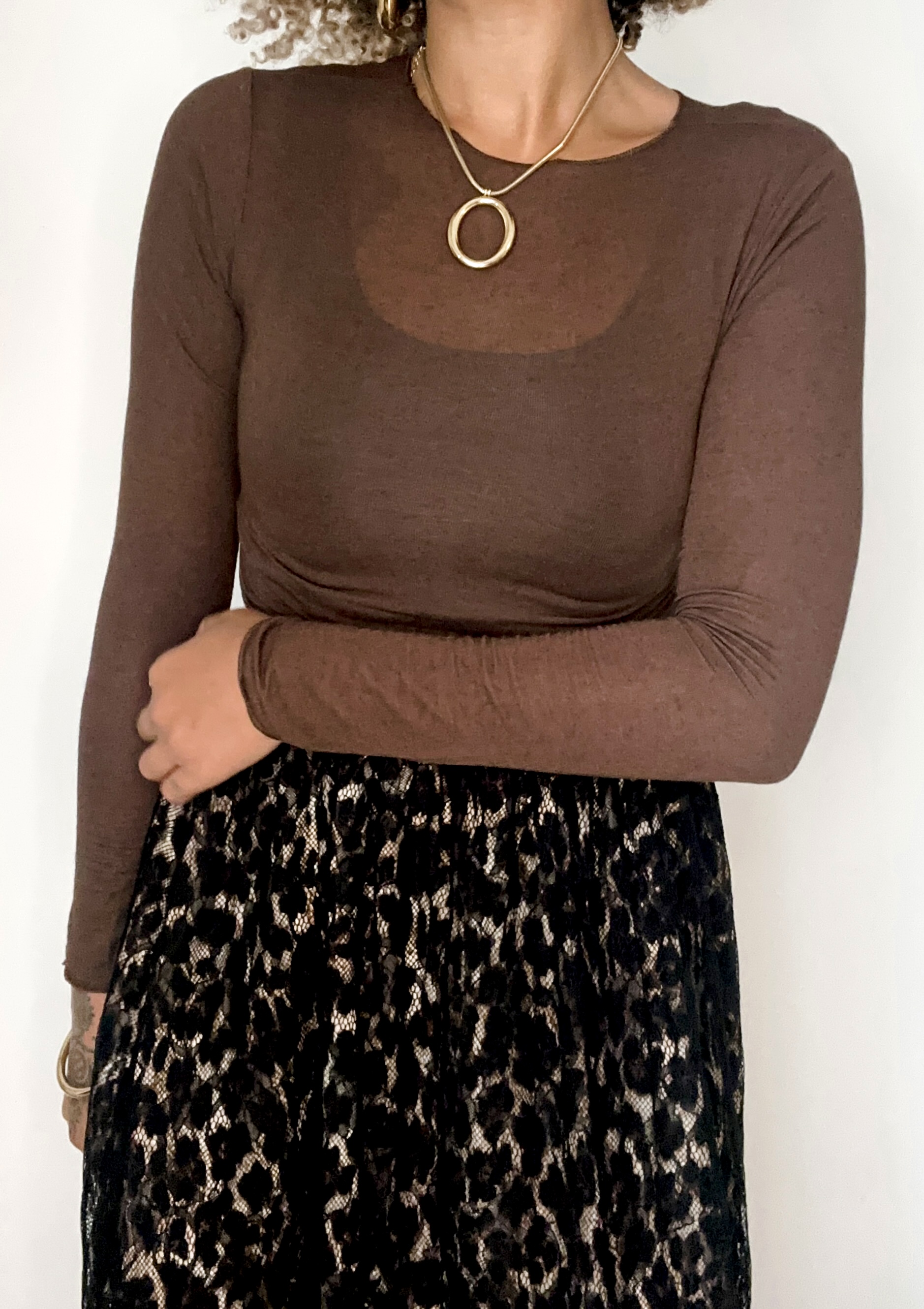 SOUS PULL EN CACHEMIRE COL ROND MARRON