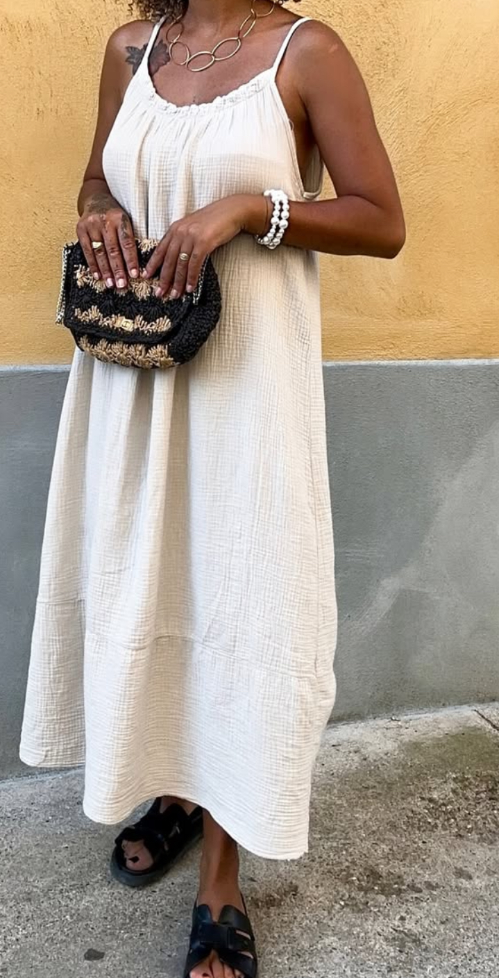 ROBE GAZE DE COTON BEIGE