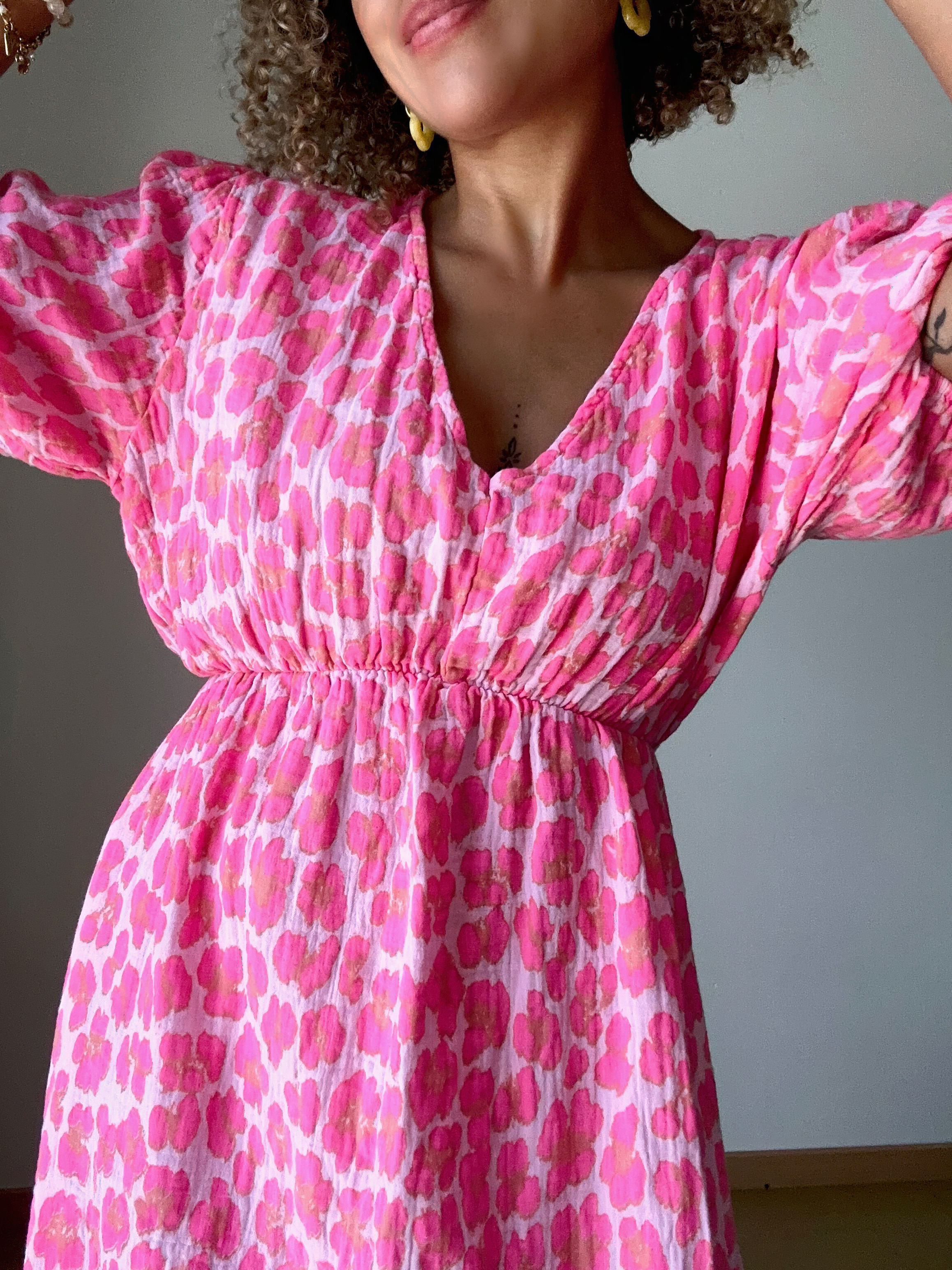 ROBE GAZE DE COTON ROSE