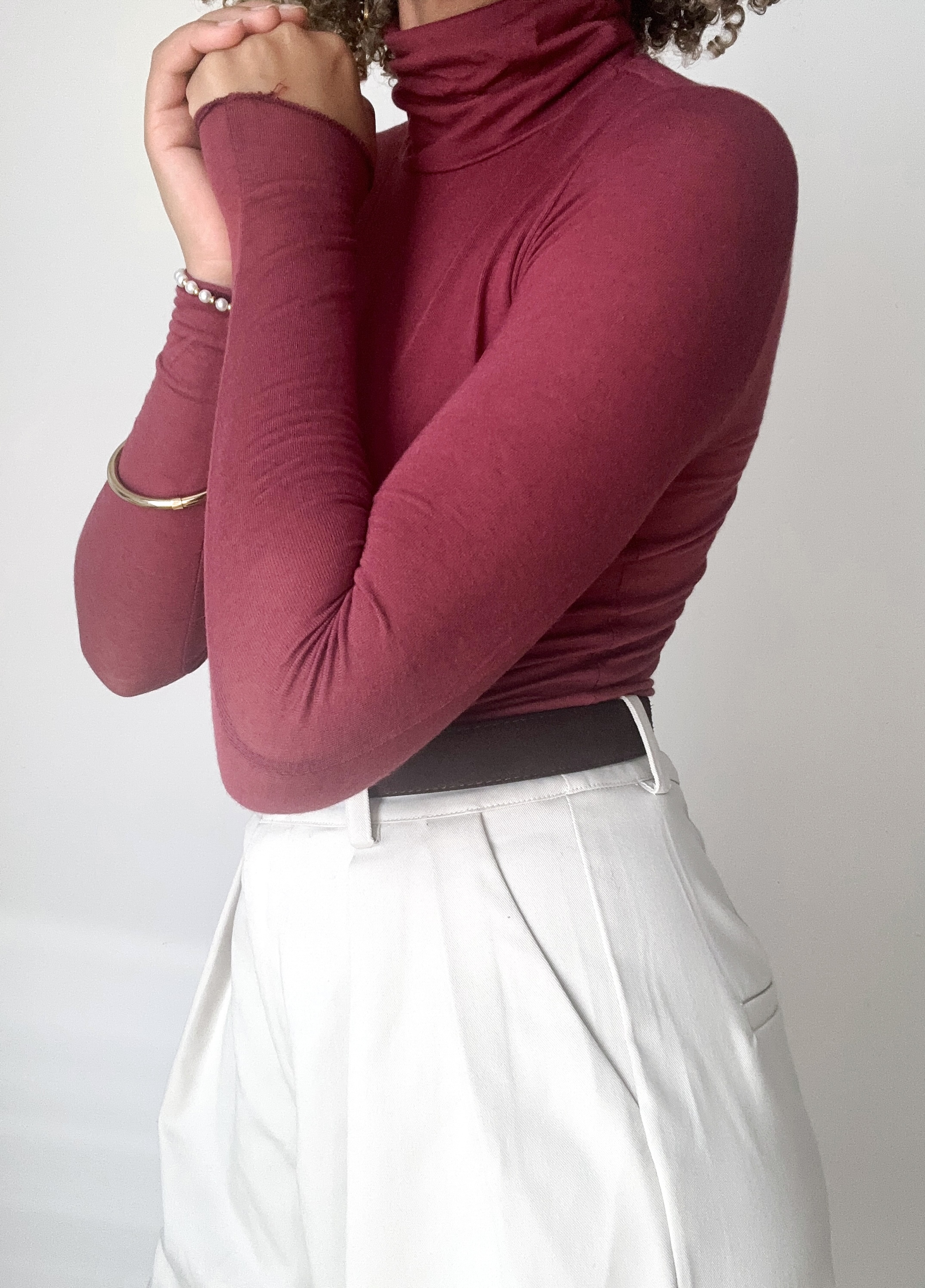 SOUS PULL CACHEMIRE COL ROULÉ BORDEAUX