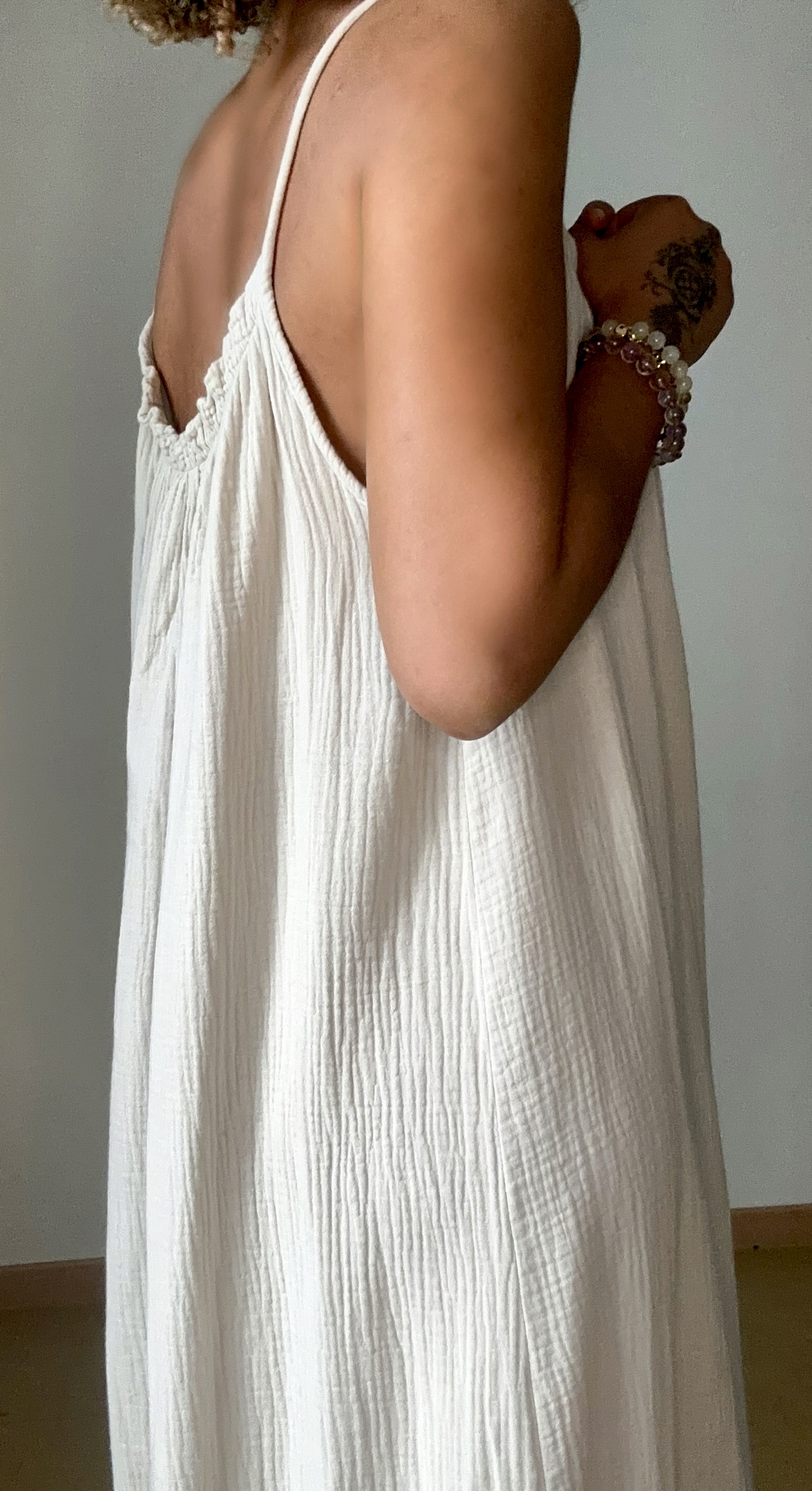 ROBE GAZE DE COTON BEIGE