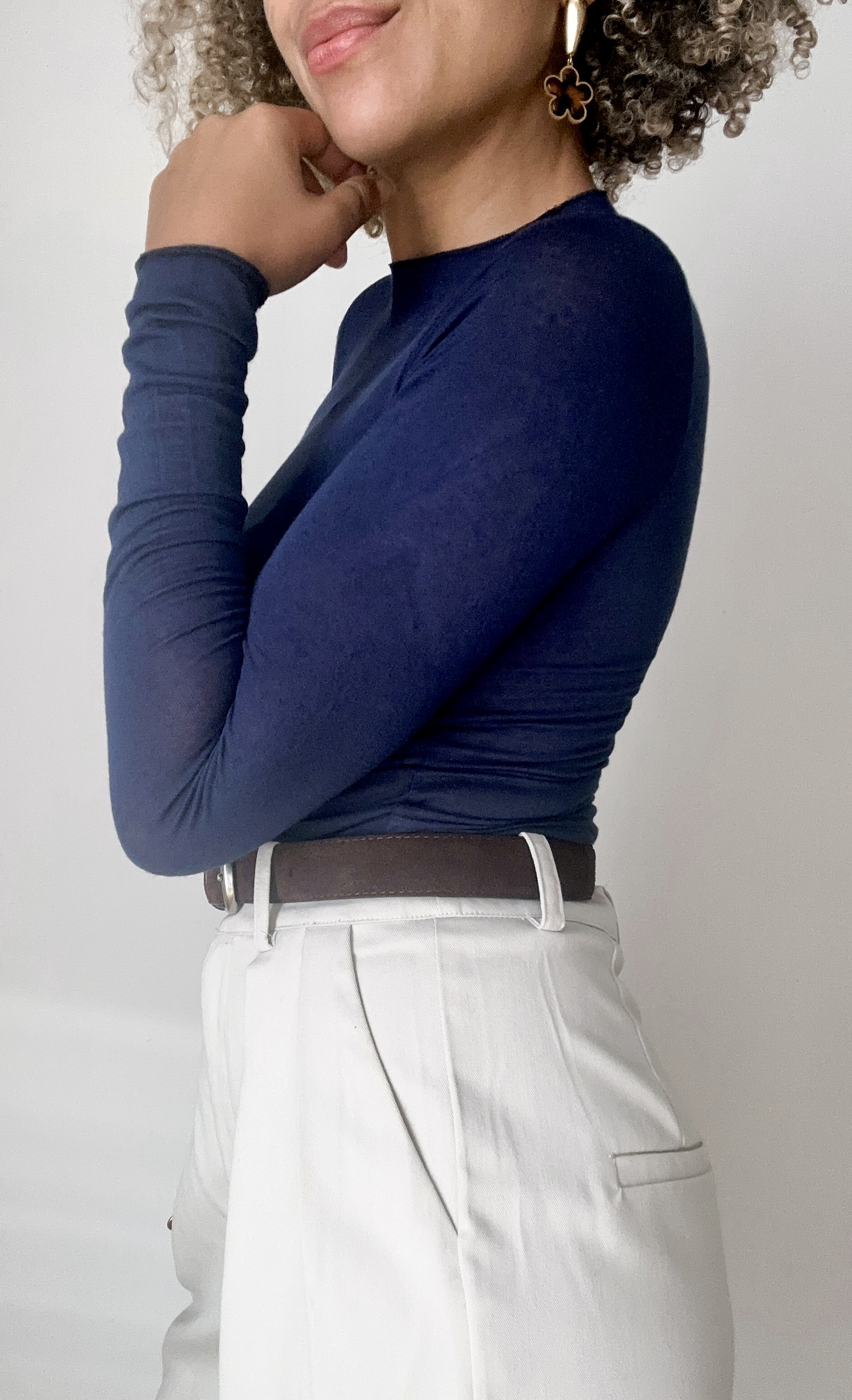 SOUS PULL CACHEMIRE COL ROND MARINE