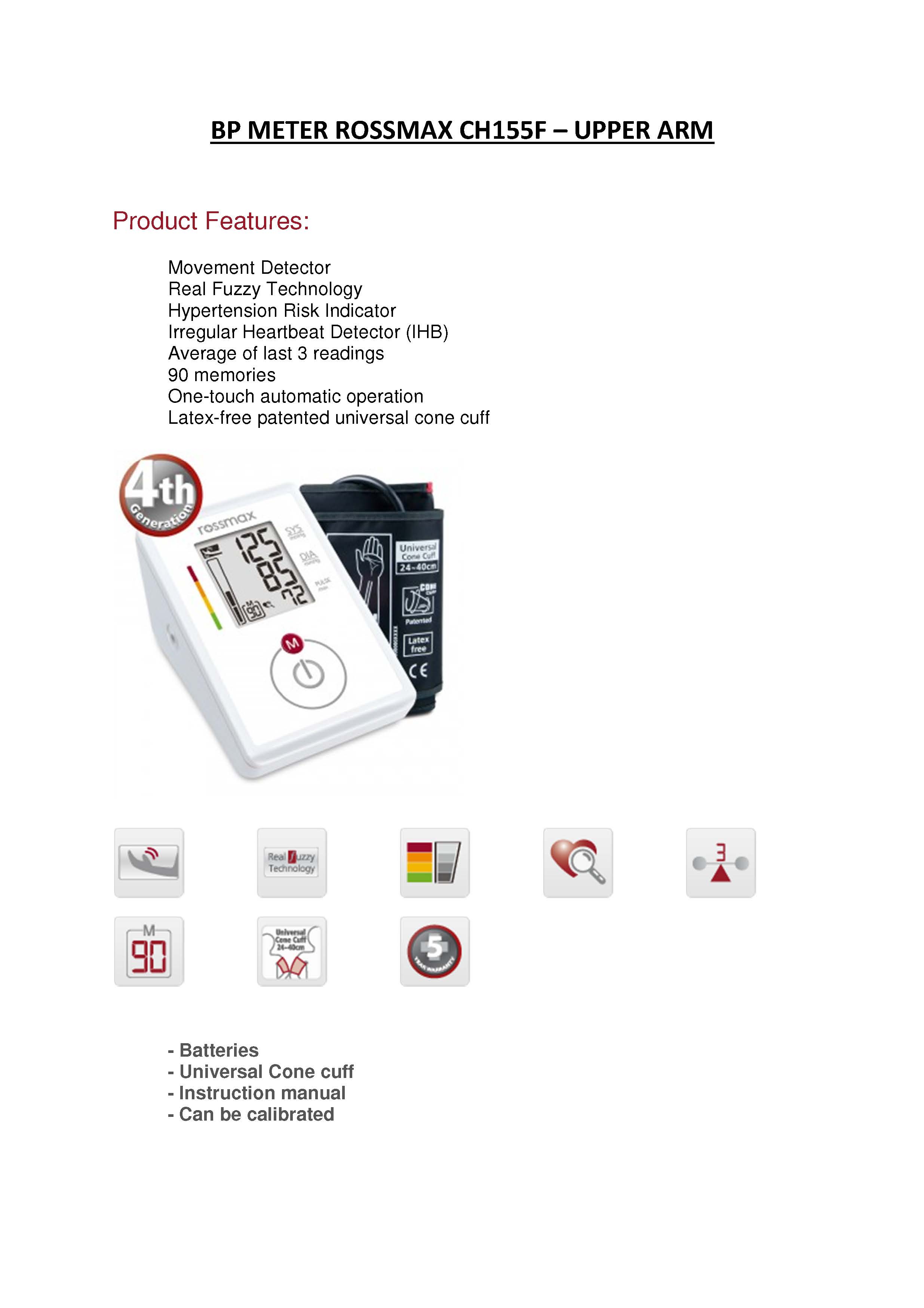 BP Meter Rossmax CH155F - Upper Arm