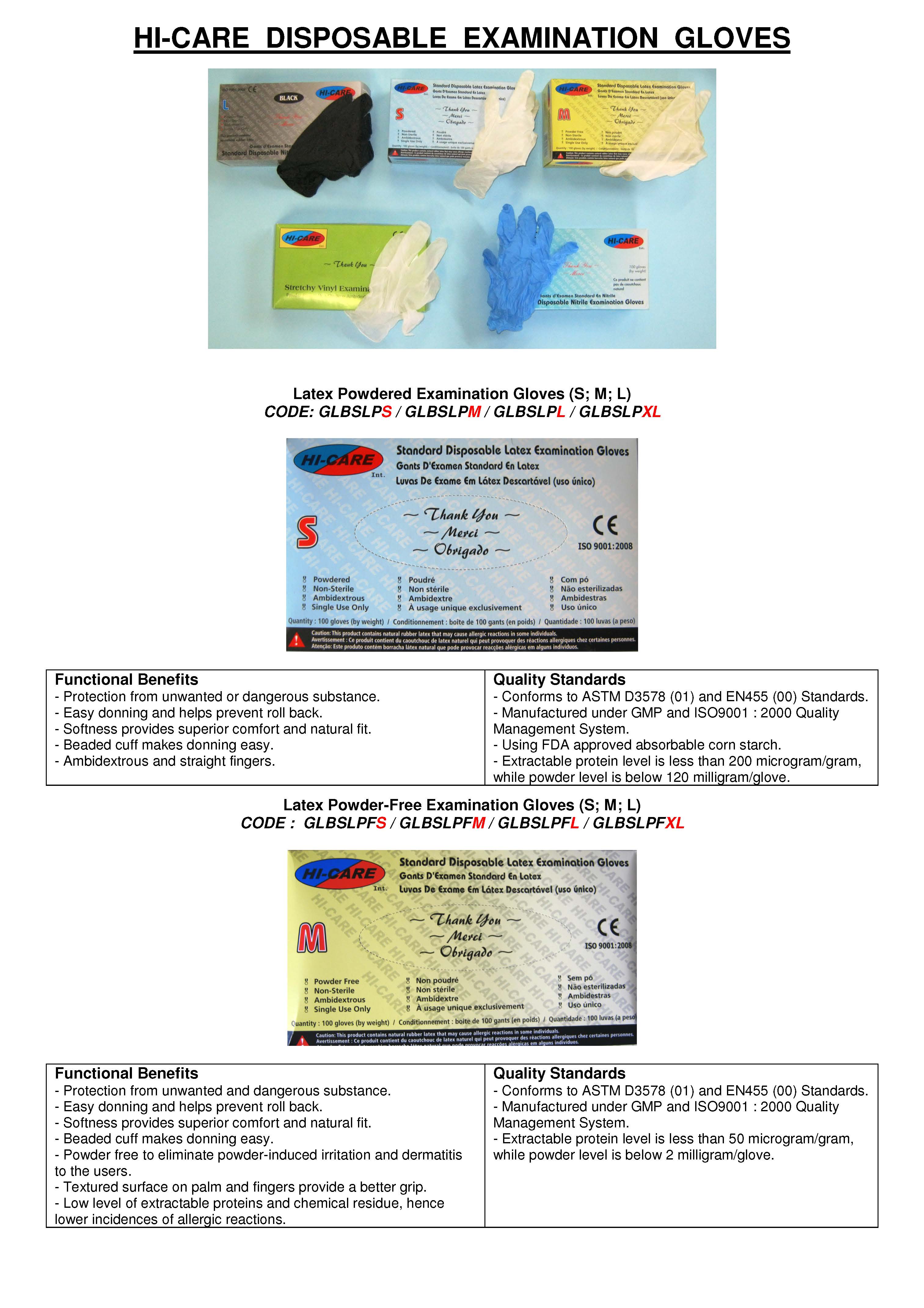 Hi-Care Disposable Examination Gloves