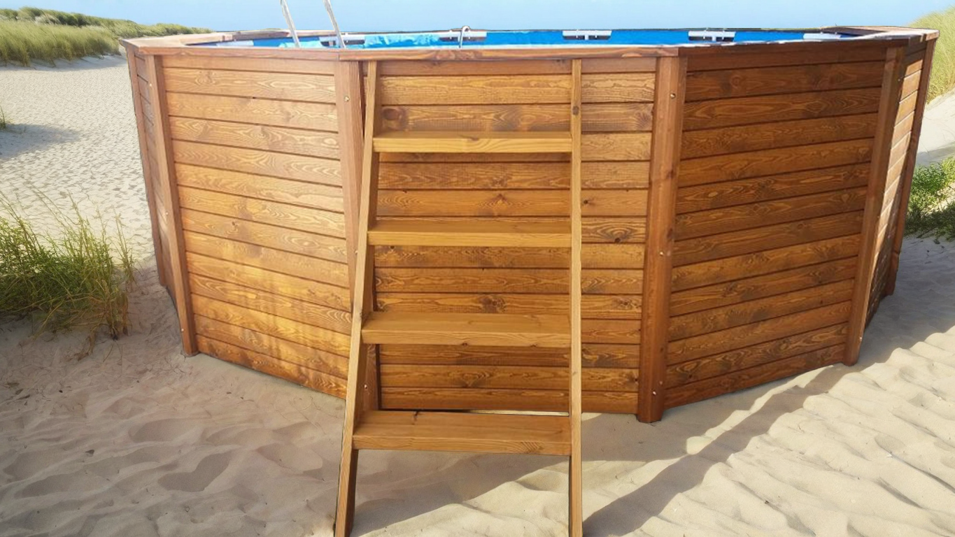 3 Steps Wood Pool Ladder