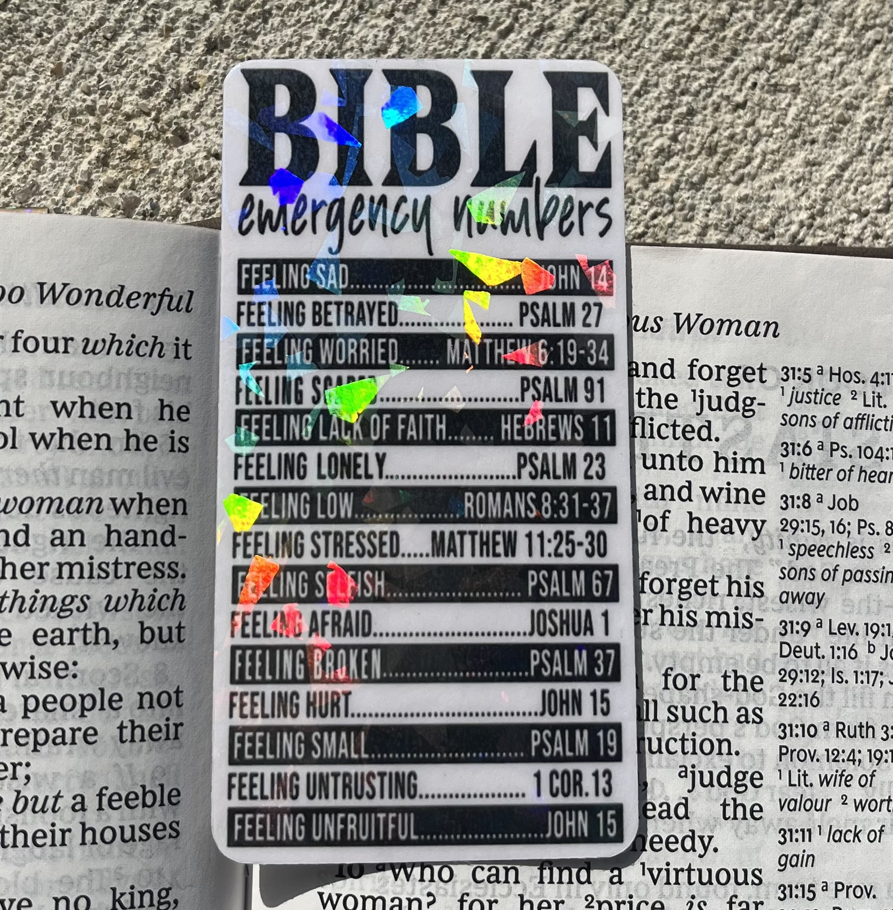 Bible Emergency Numbers Holographic Christian Bookmark