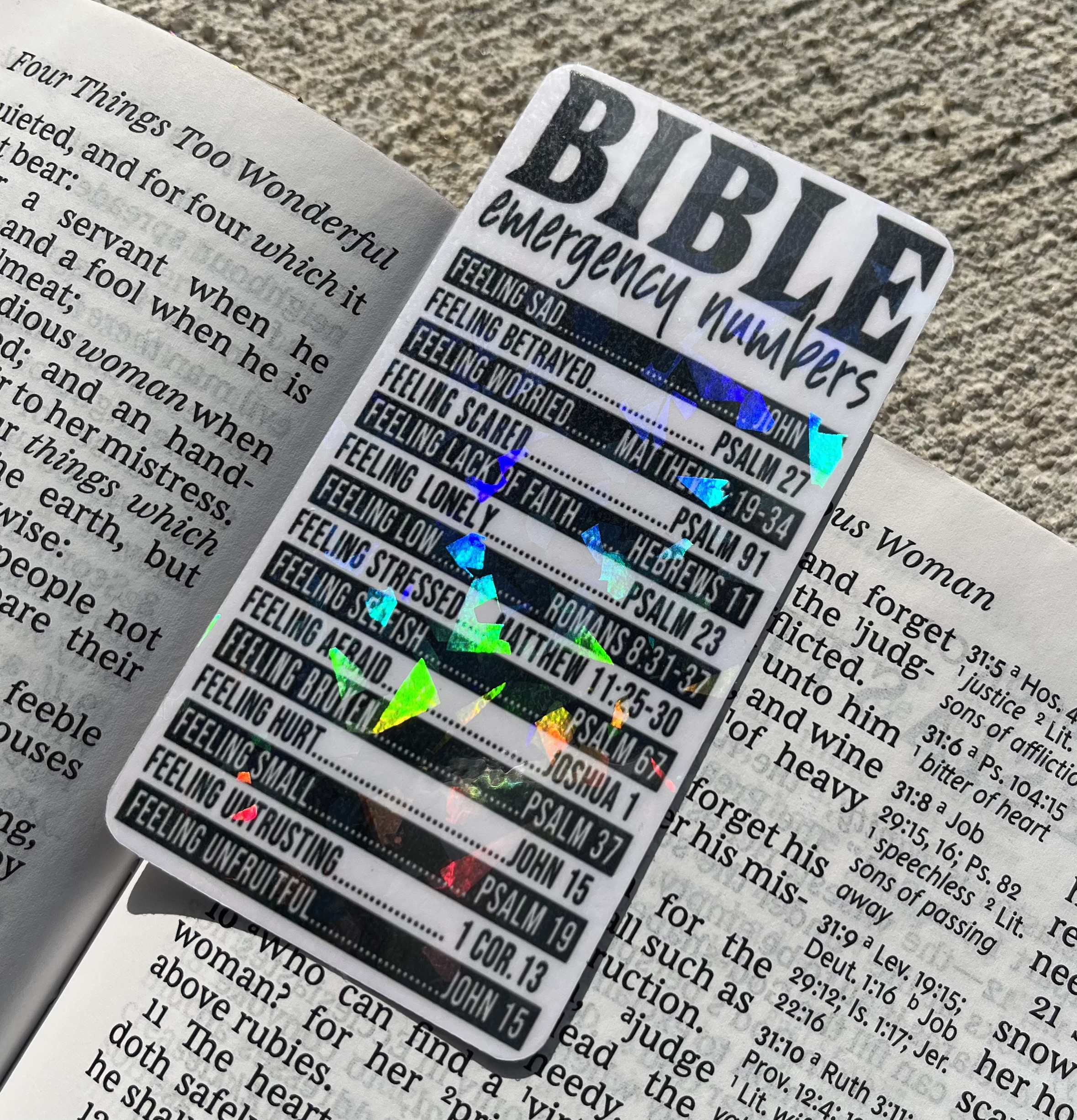 Bible Emergency Numbers Holographic Christian Bookmark