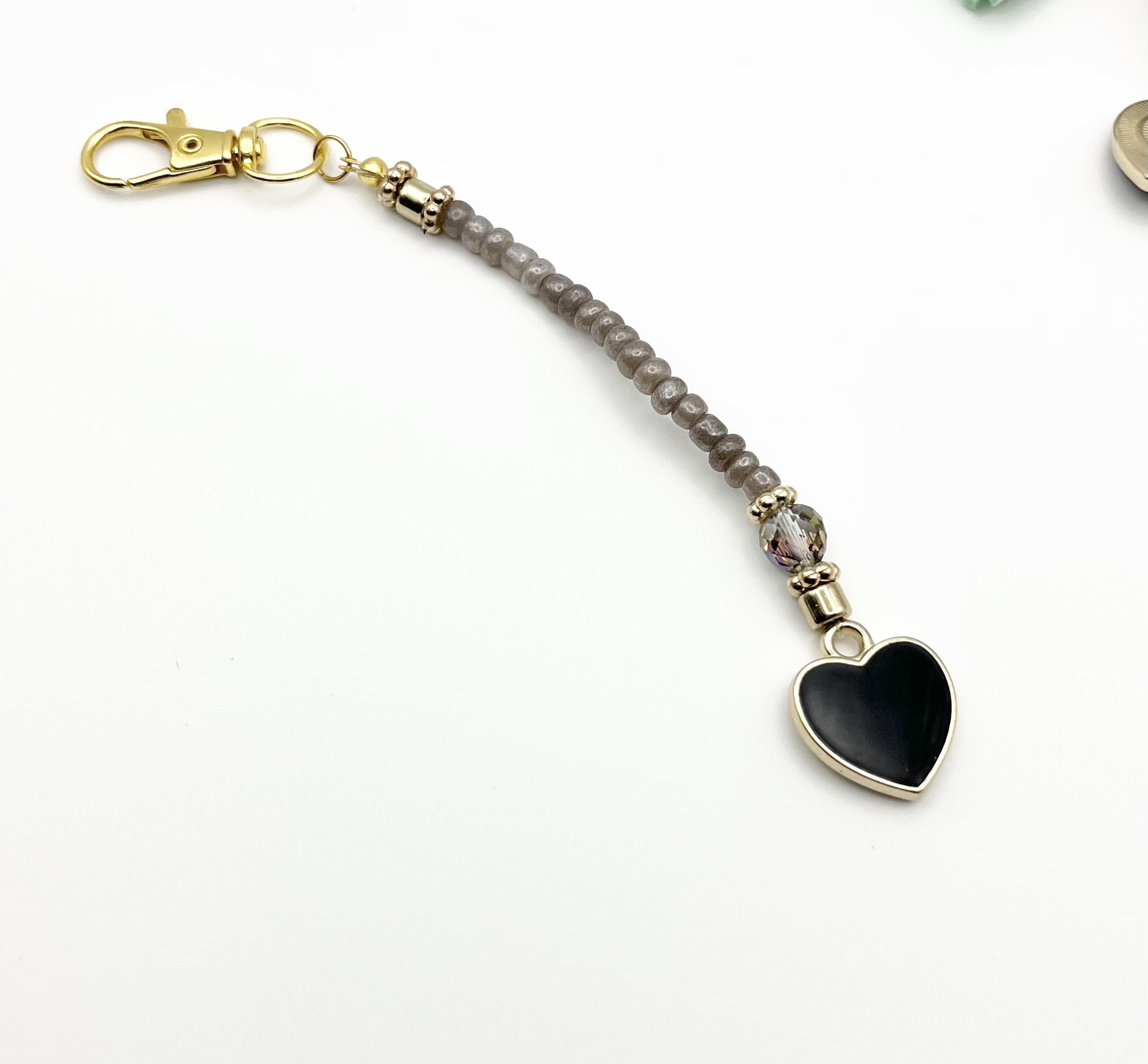 Black and Gray Heart Keychain Charm