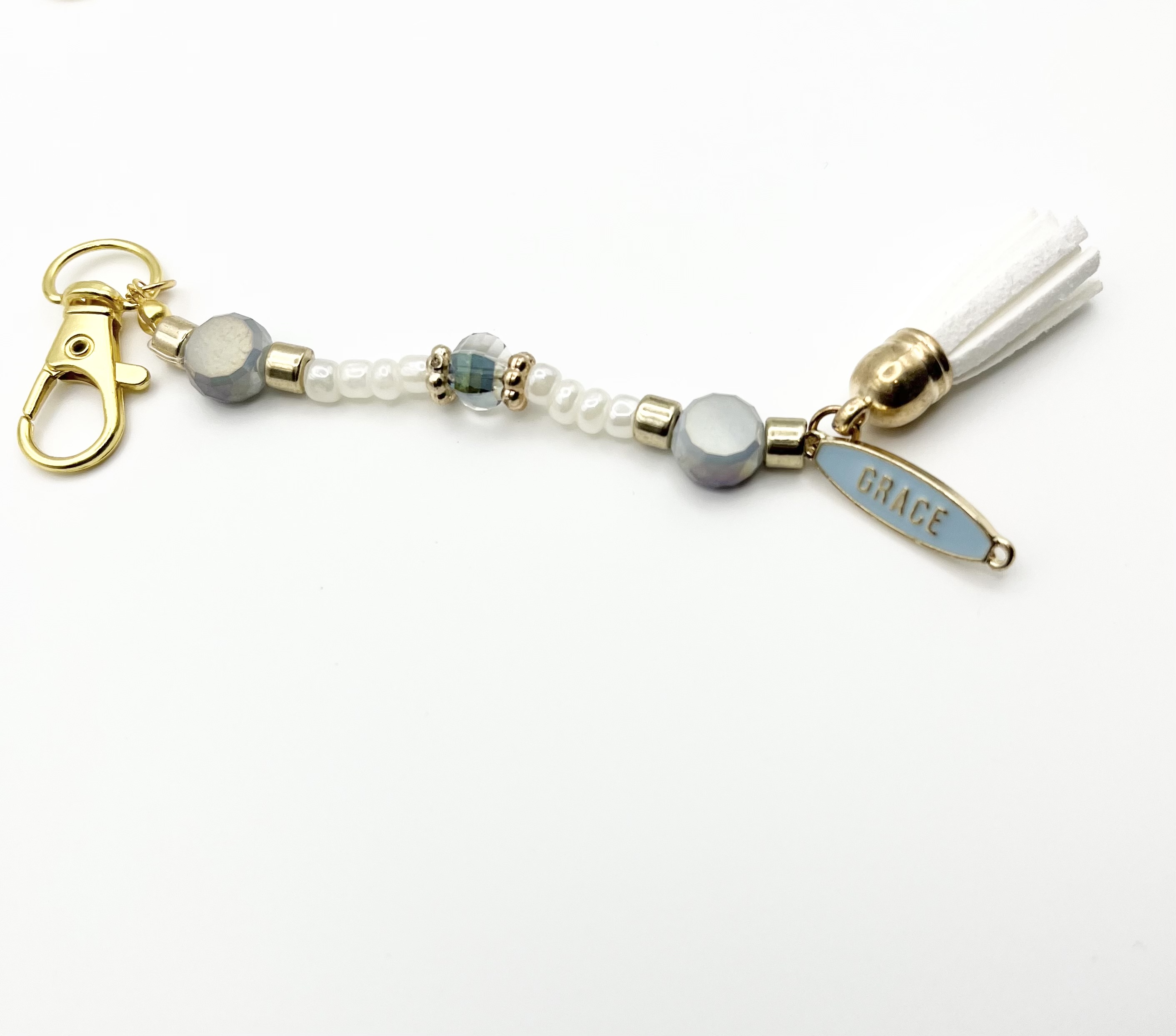 White & Light Blue Keychain Charm