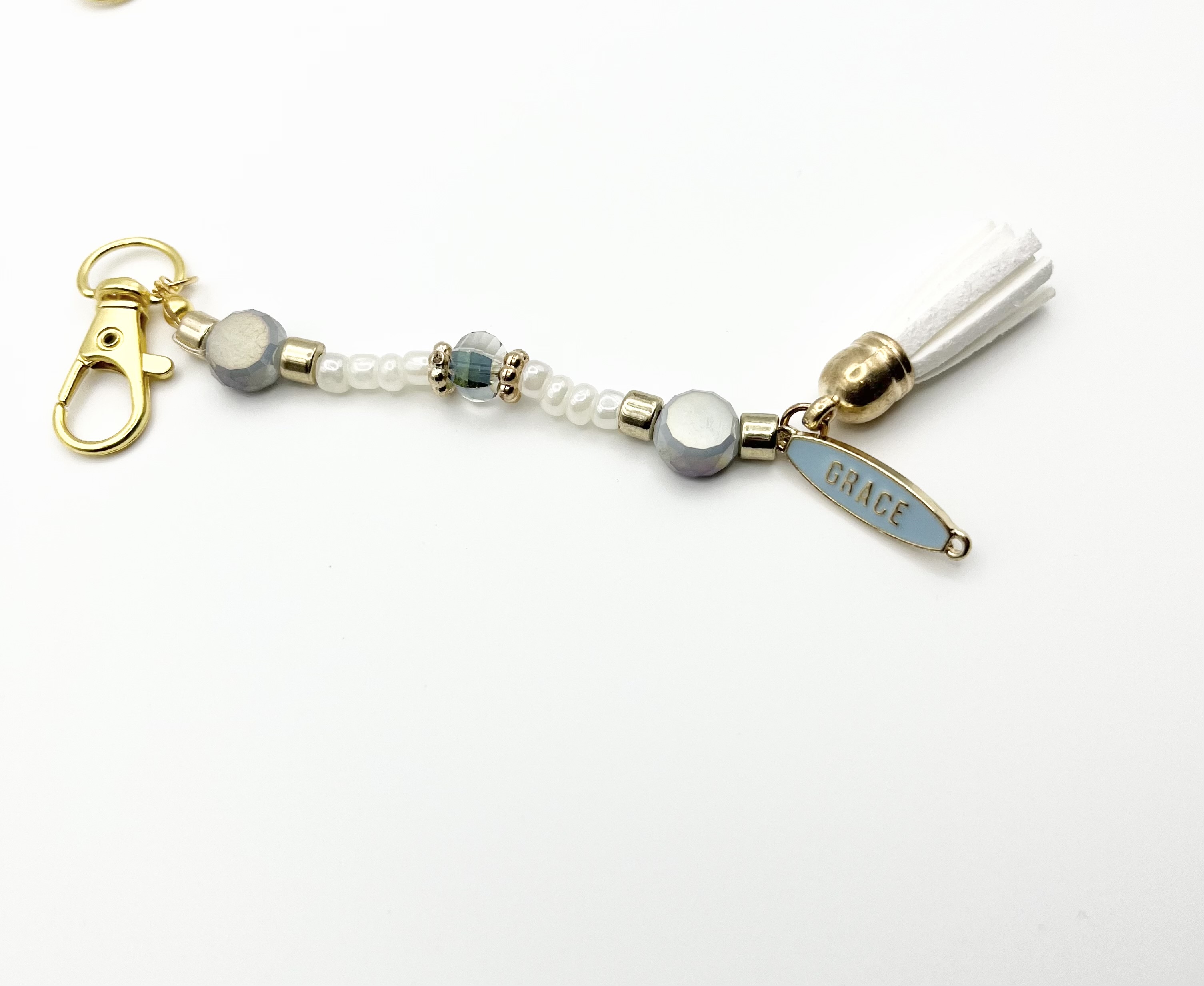 White & Light Blue Keychain Charm