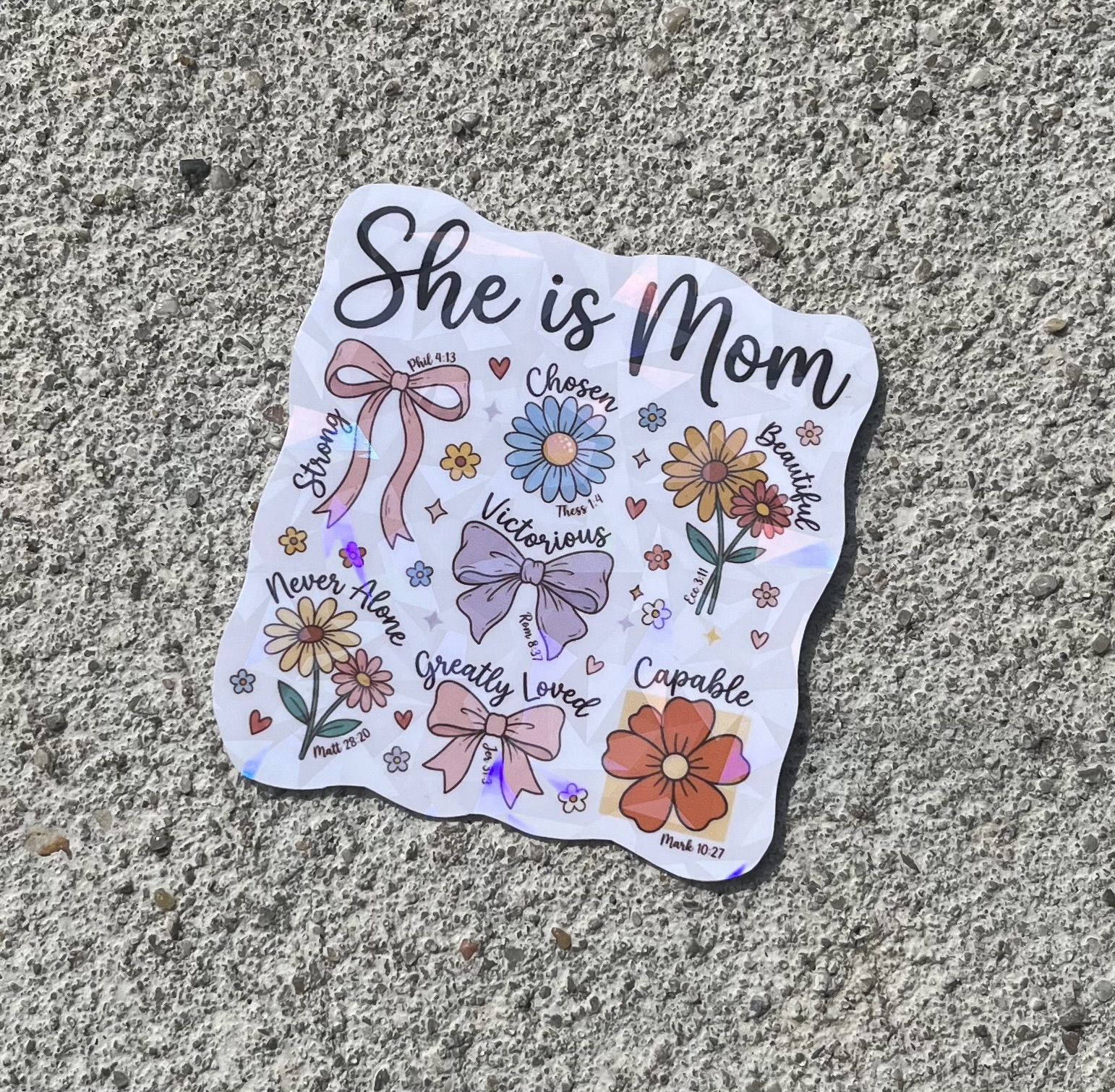 She Is Mom Bible Verse Holographic Christian Sticker