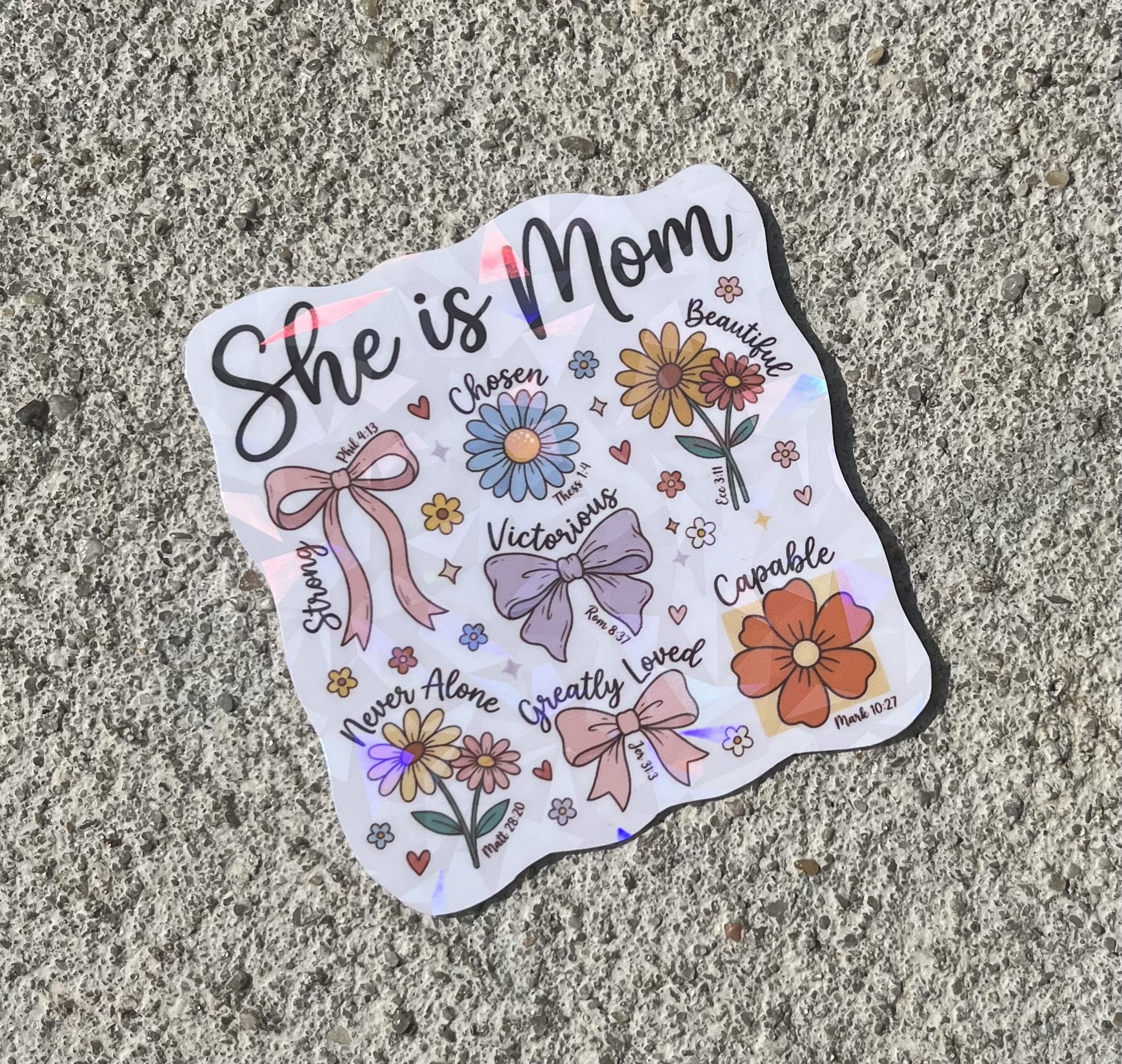 She Is Mom Bible Verse Holographic Christian Sticker