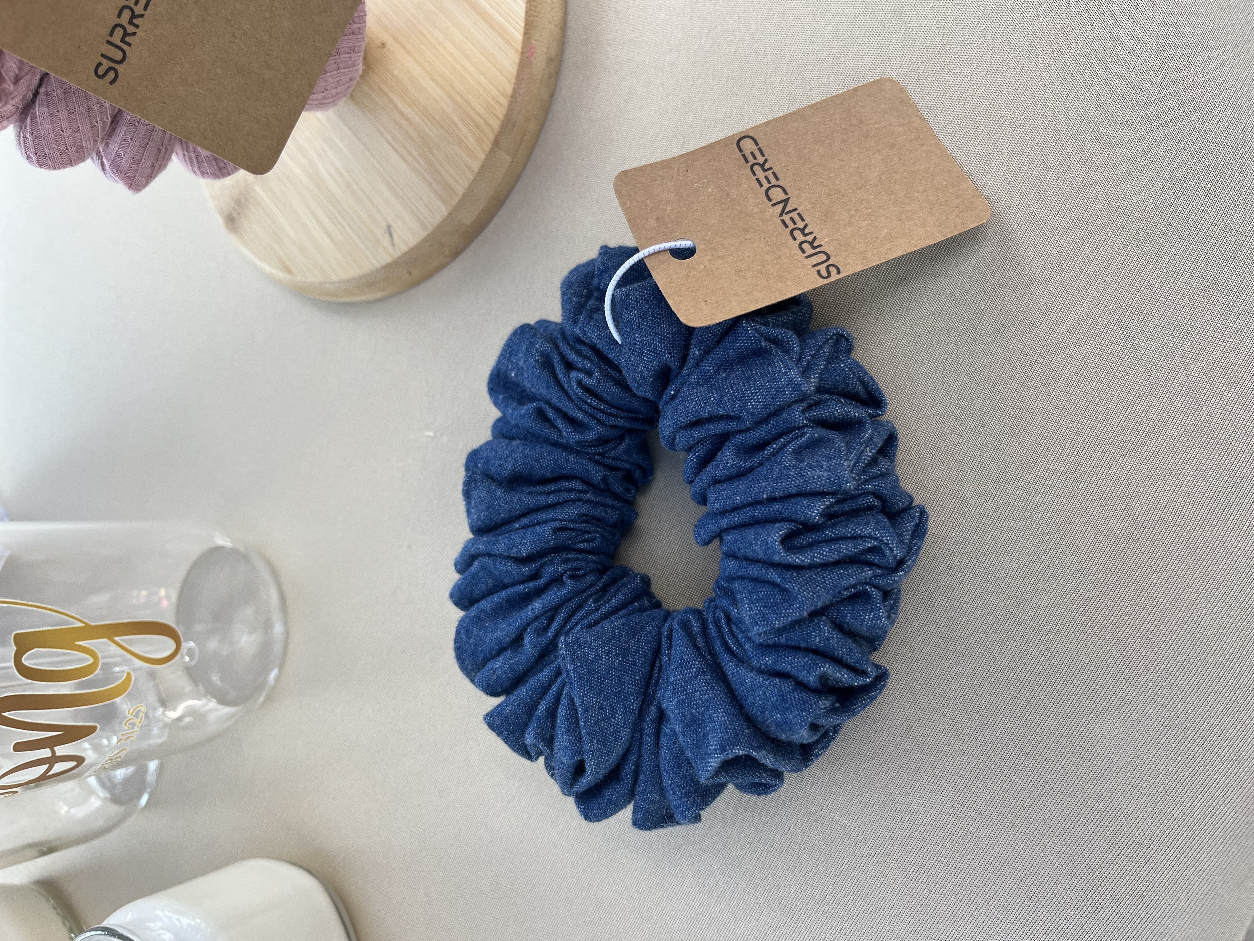 Dark Blue Denim Luxury Scrunchie 