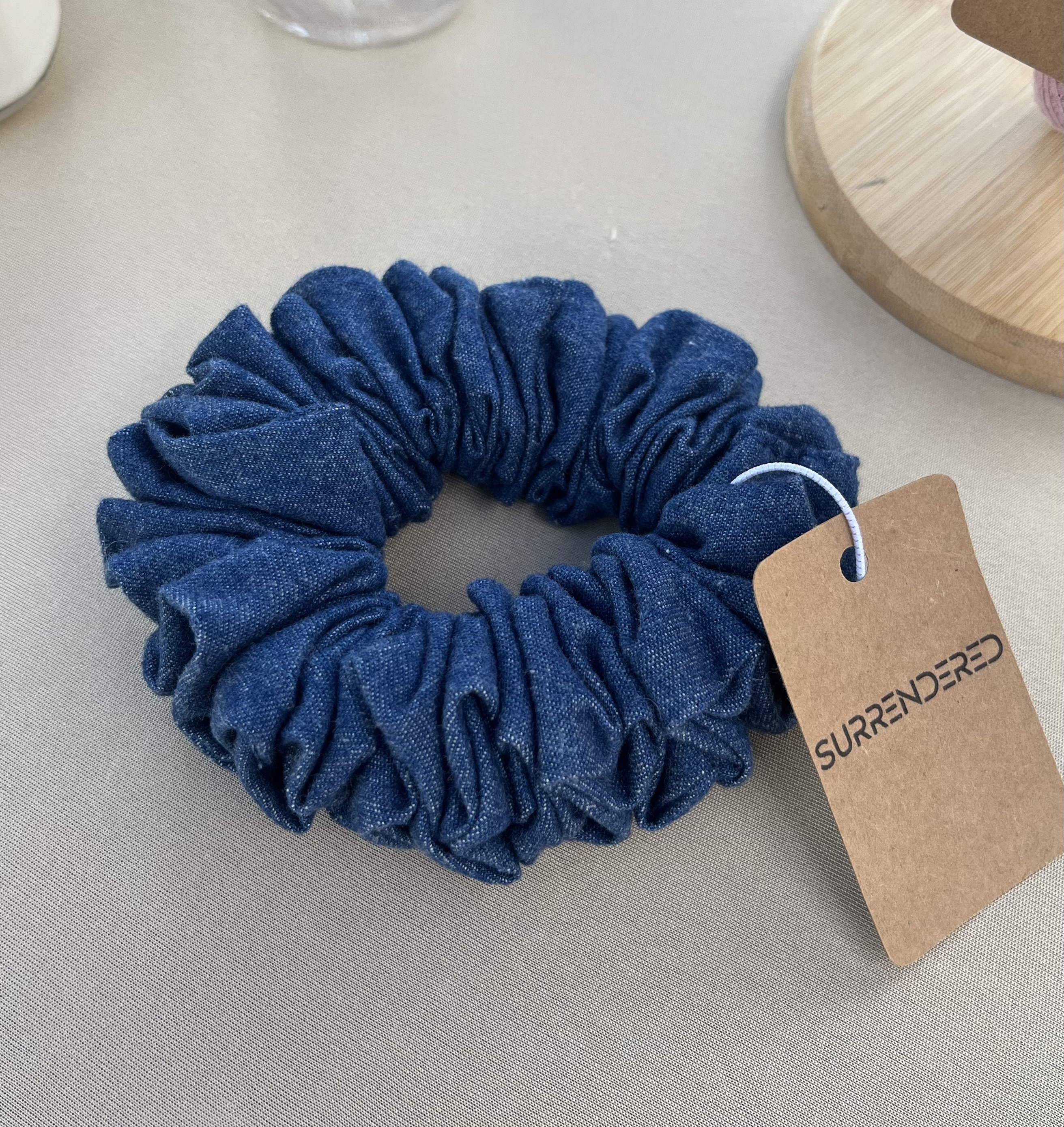 Dark Blue Denim Luxury Scrunchie