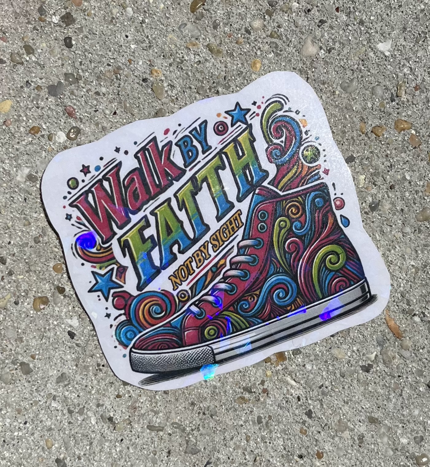 Walk By Faith Not By Sight Holographic Christian Sticker