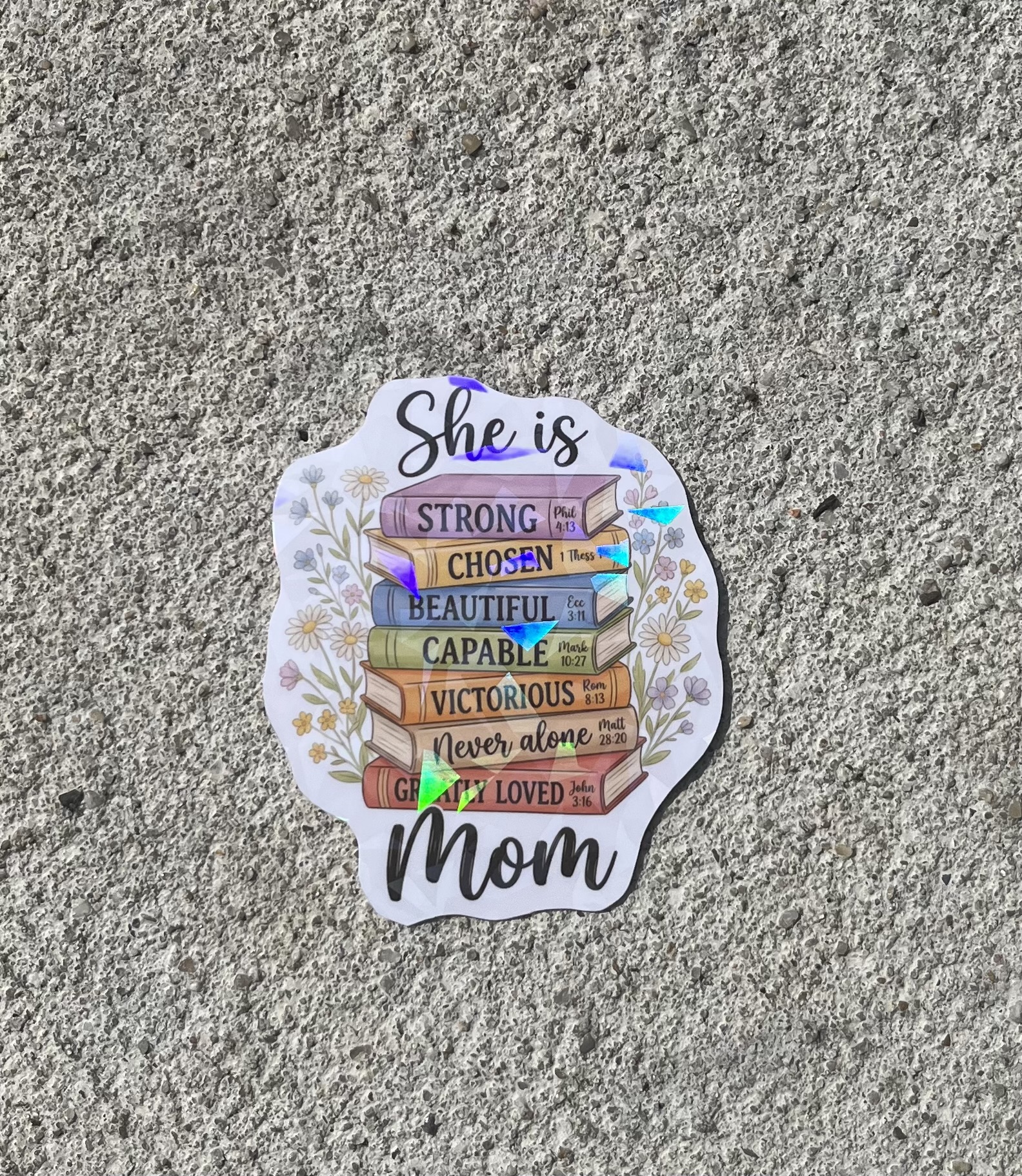 She Is Mom Bible Verse Holographic Christian Sticker