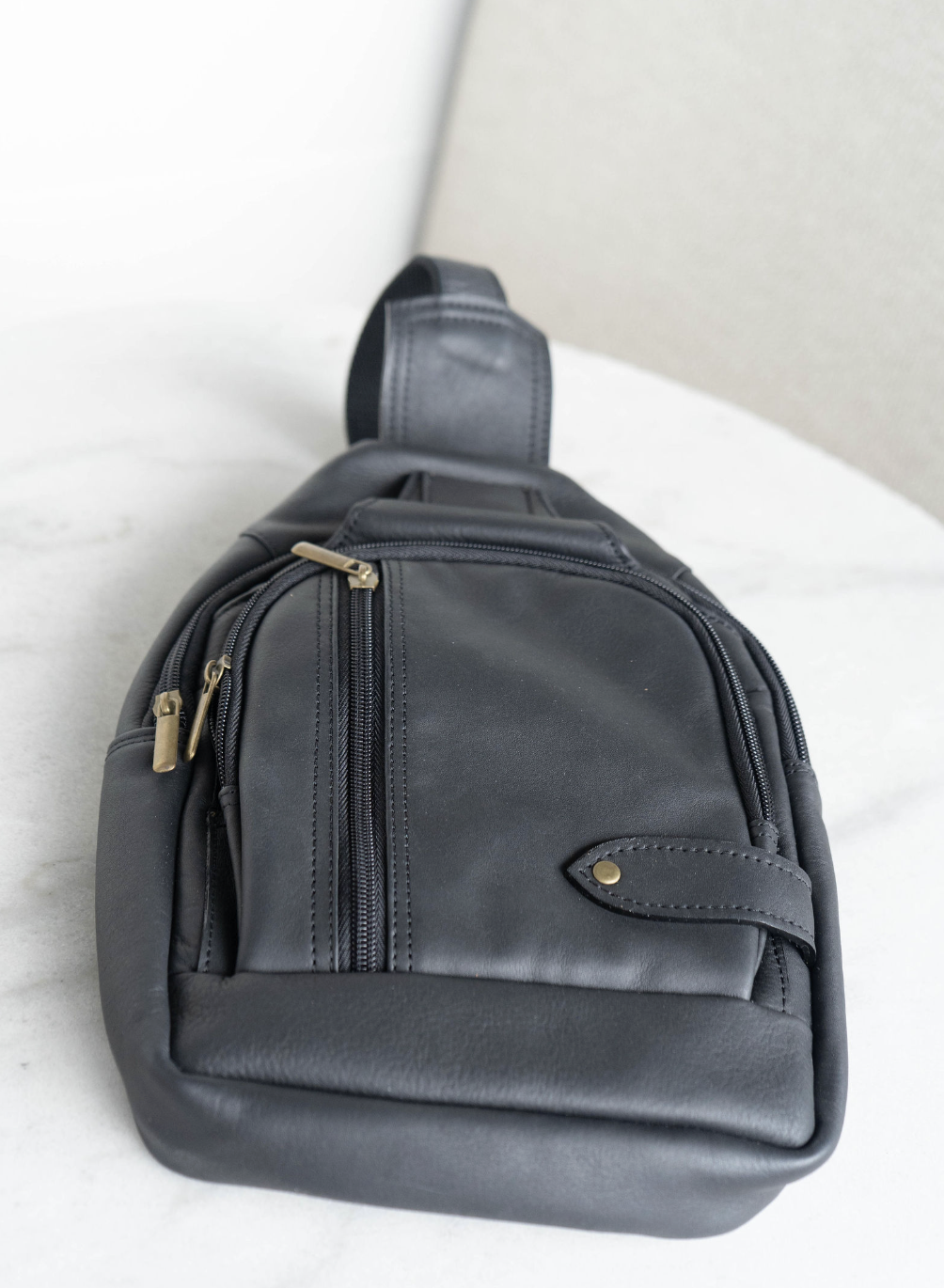 Black Leather Sling Bag