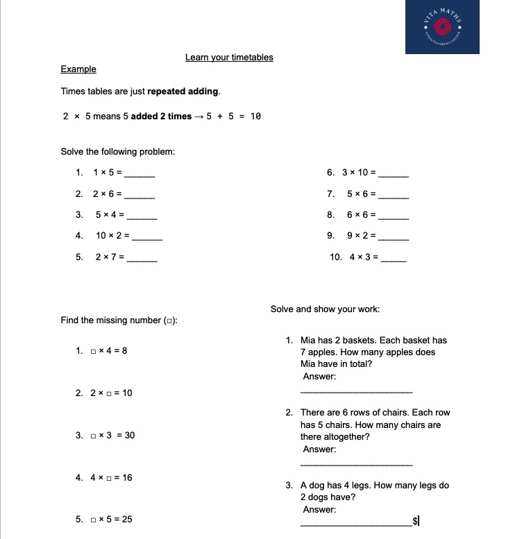 Maths Practice Worksheet