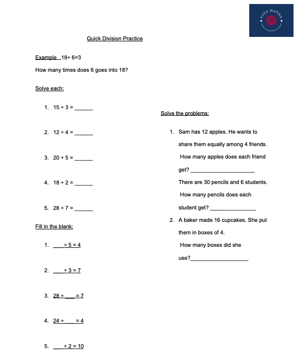 Quick Division Practice Worksheet