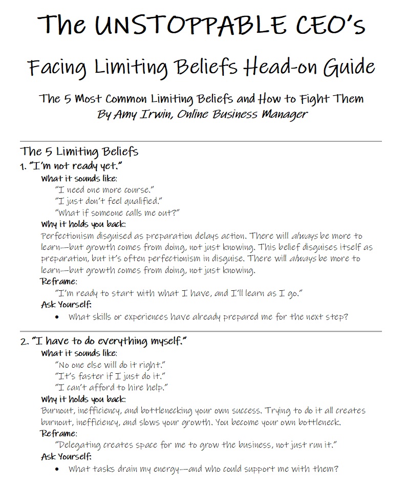The UNSTOPPABLE CEO'S Facing Limiting Beliefs Head-on Guide