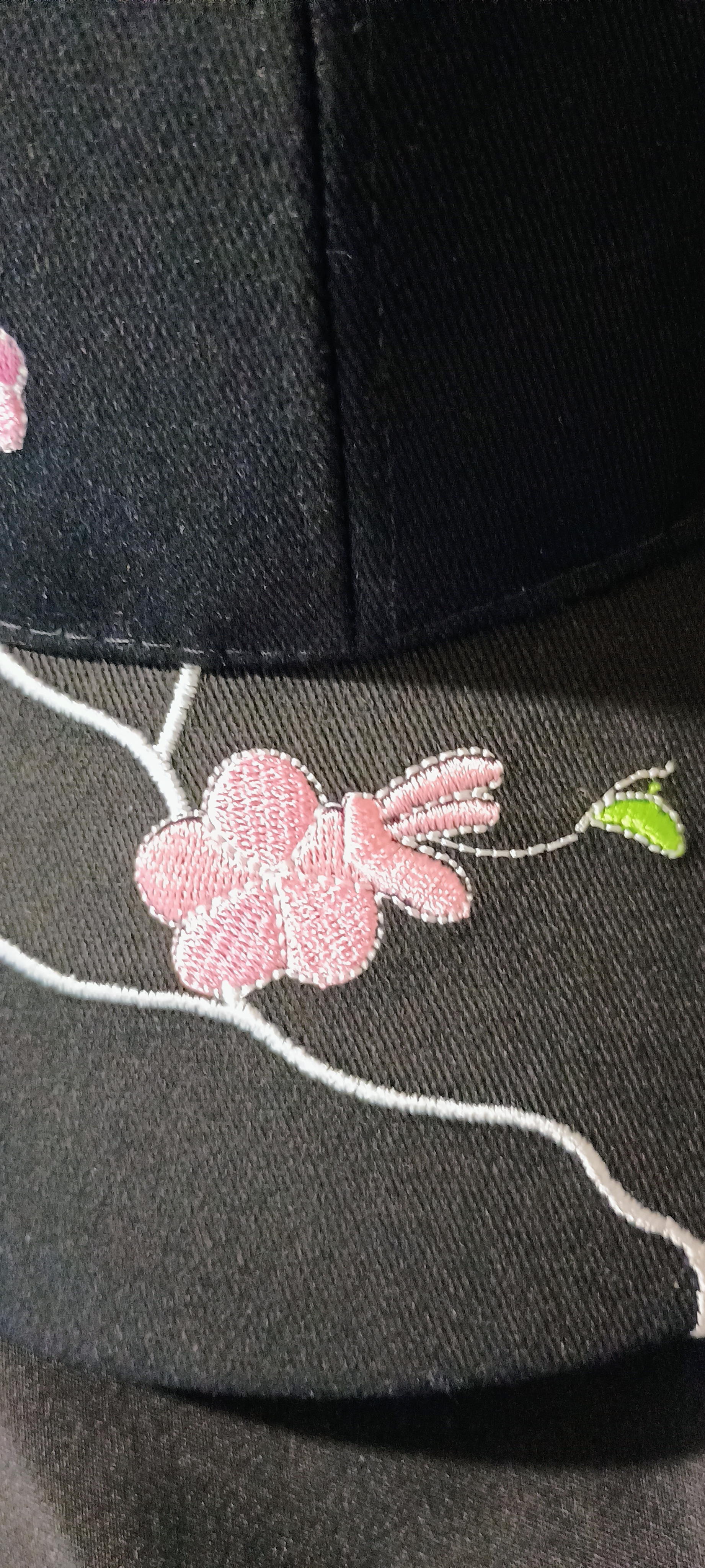 Embroidered Floral Black Cap