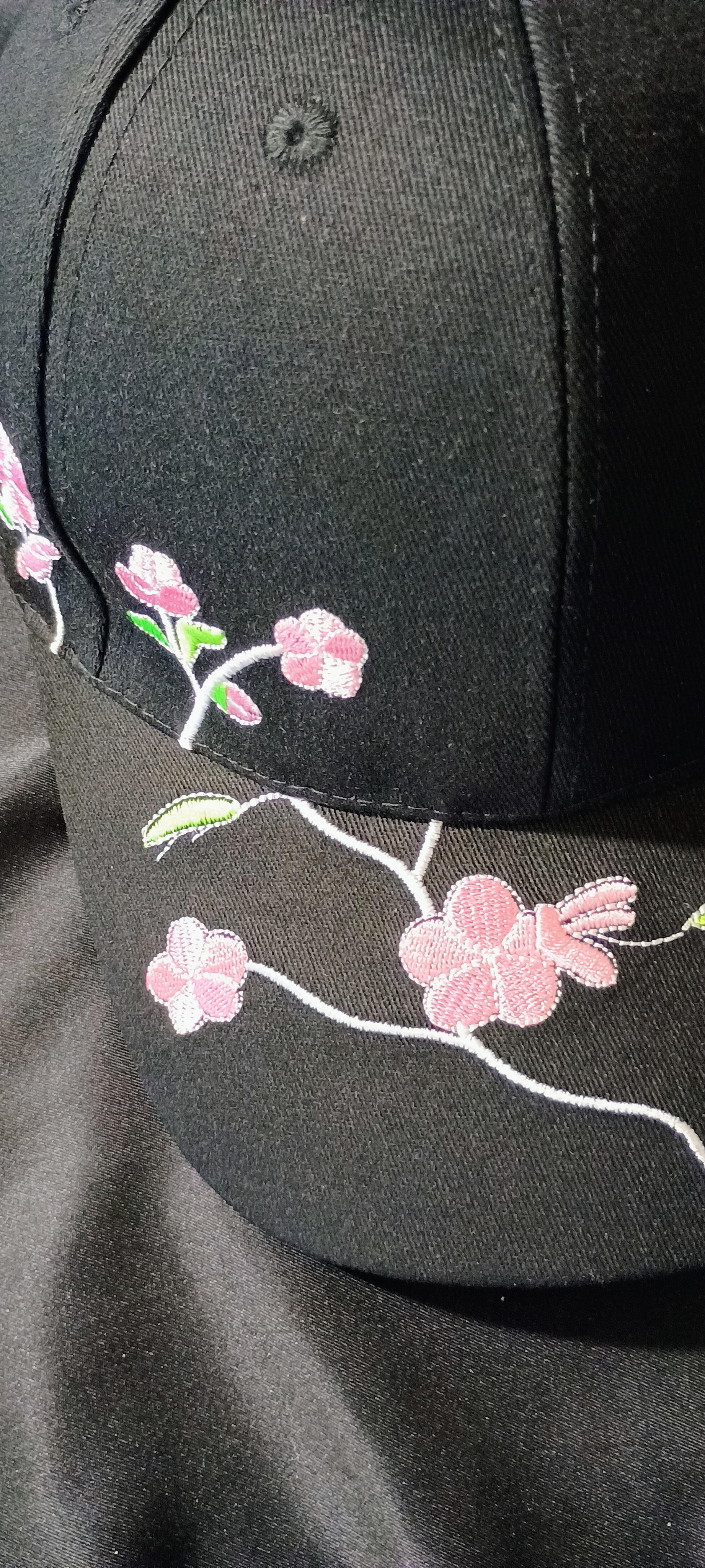 Embroidered Floral Black Cap
