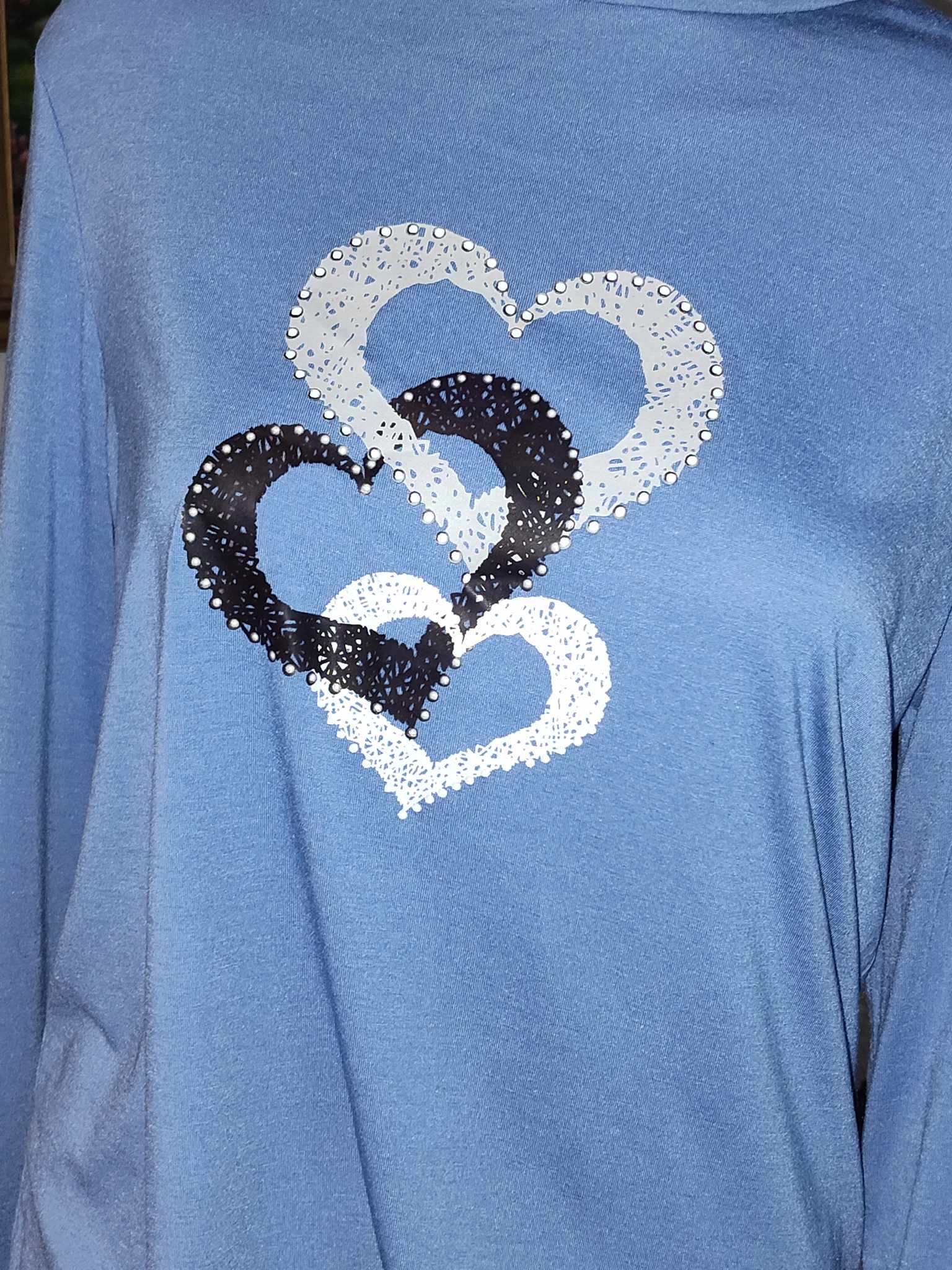 Blue Long-Sleeve Heart Print Shirt